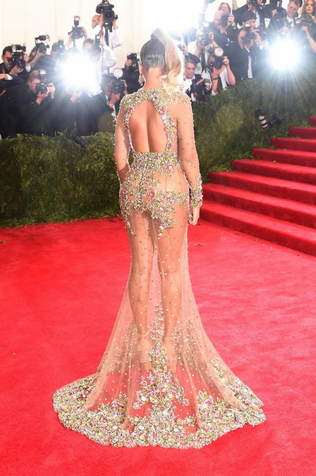 16P Beyonce braless and pantyless wearing transparent maxi dress at China Through Th