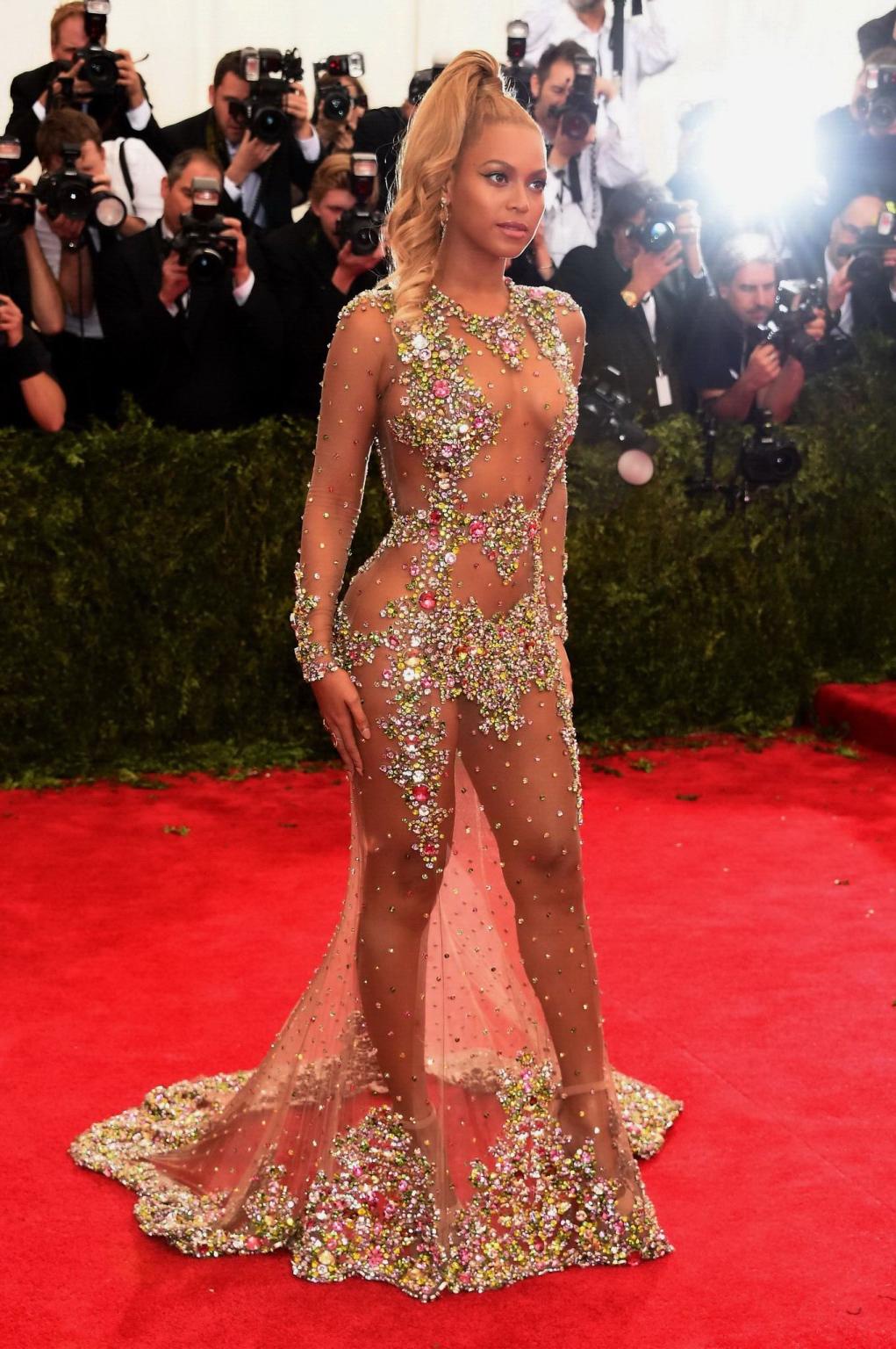 16P Beyonce braless and pantyless wearing transparent maxi dress at China Through Th