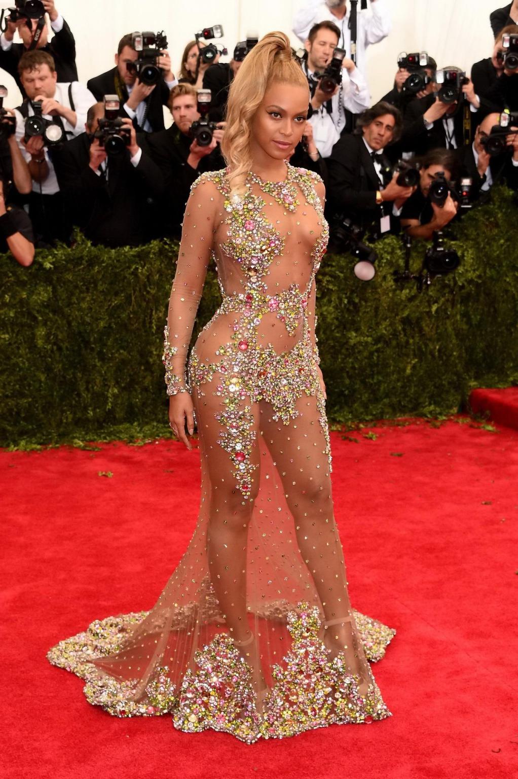 16P Beyonce braless and pantyless wearing transparent maxi dress at China Through Th
