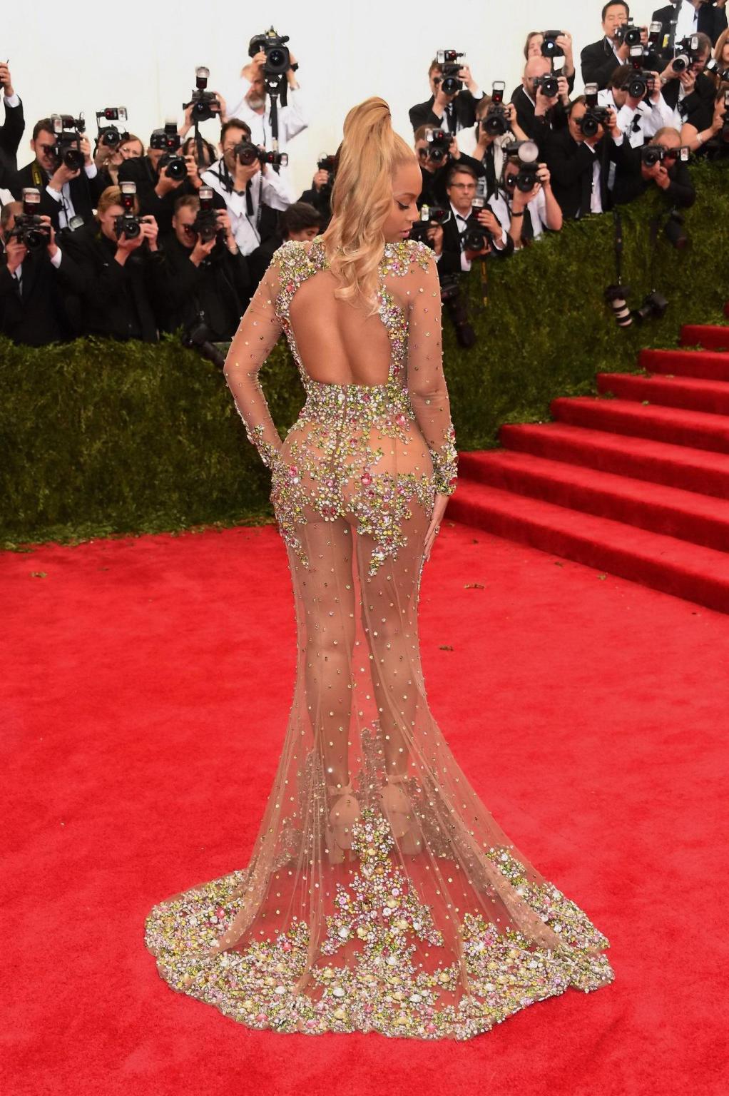 16P Beyonce braless and pantyless wearing transparent maxi dress at China Through Th