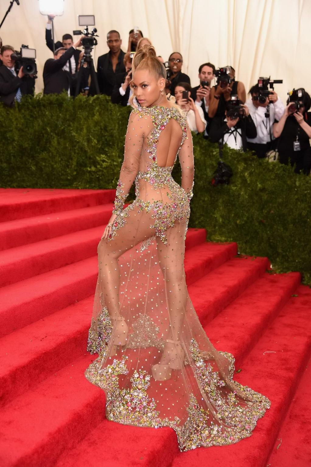 16P Beyonce braless and pantyless wearing transparent maxi dress at China Through Th