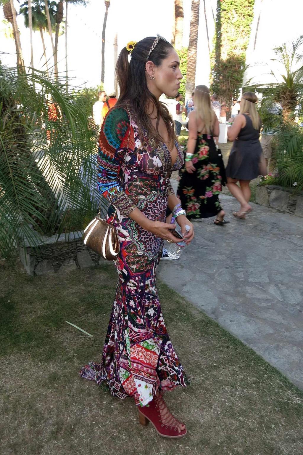 16P Kelly Brook braless flaunting her melons at Coachella Festival in Indio