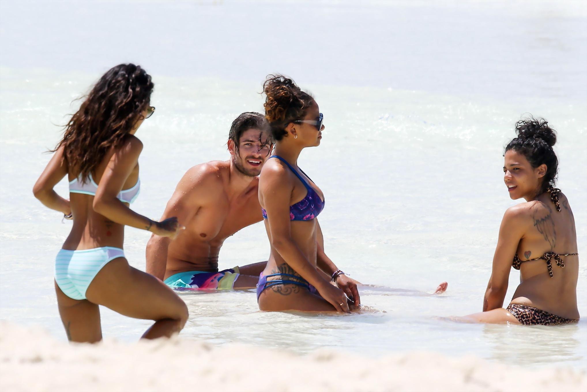 16P Christina Milian and Karrueche Tran flaunts their taut bikini bodies at the beac