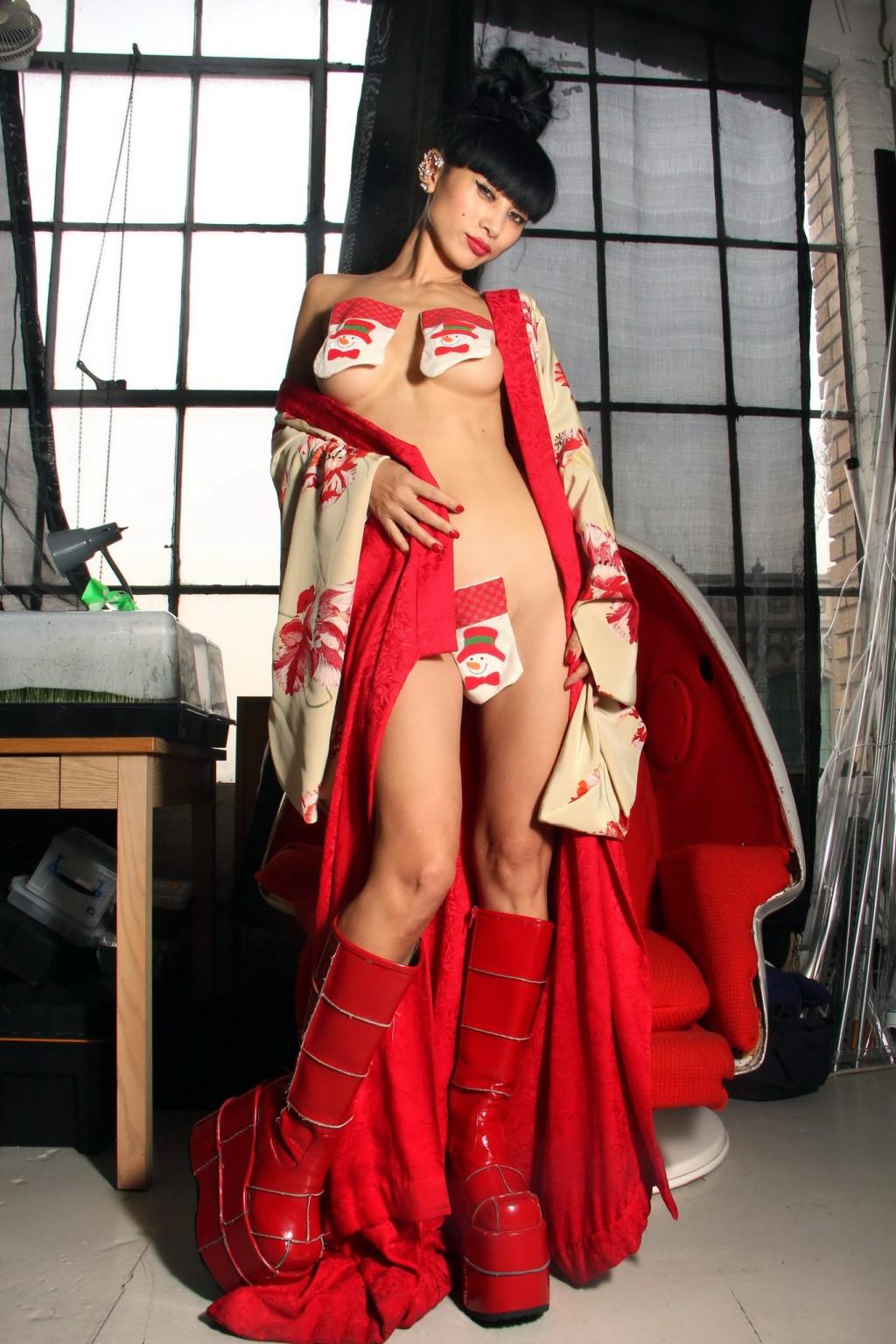 16P Bai Ling fully naked but hiding for Christmas 2014 photoshoot