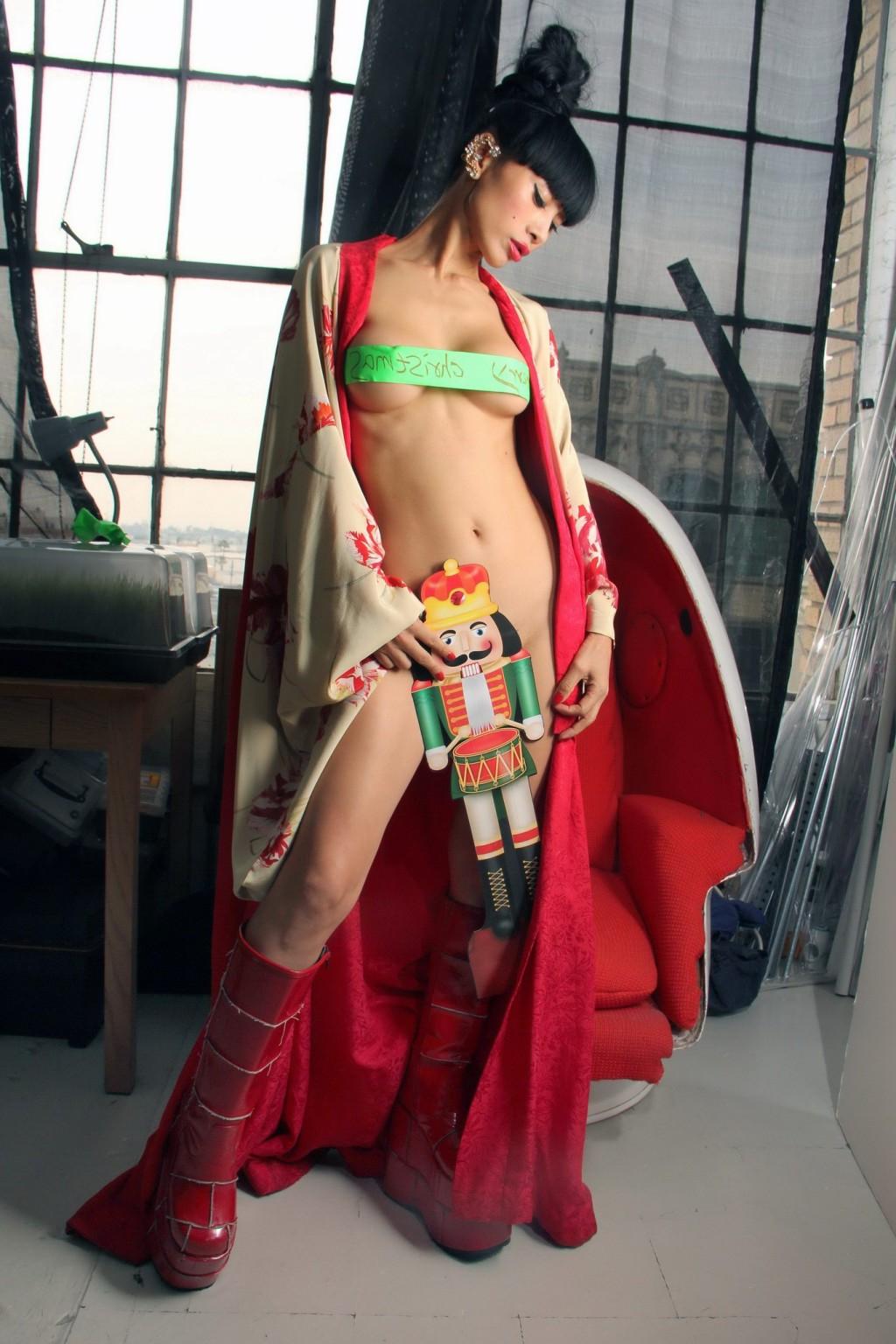 16P Bai Ling fully naked but hiding for Christmas 2014 photoshoot