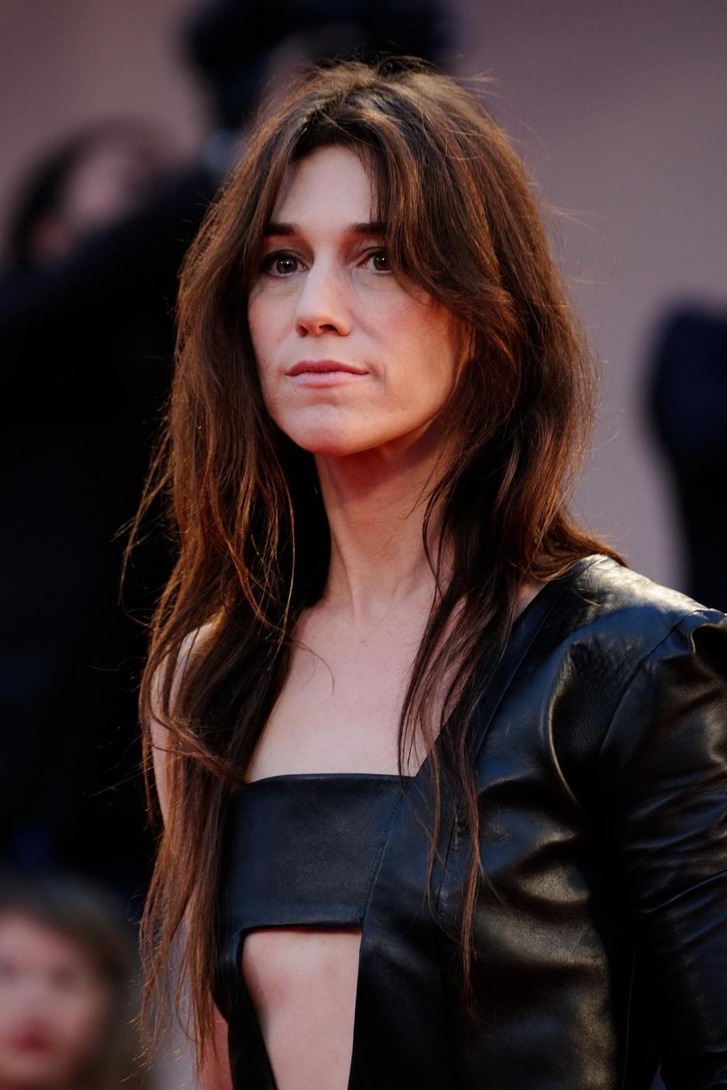 16P Charlotte Gainsbourg wearing a skimpy leather dress at the Nymphomaniac Volume 2