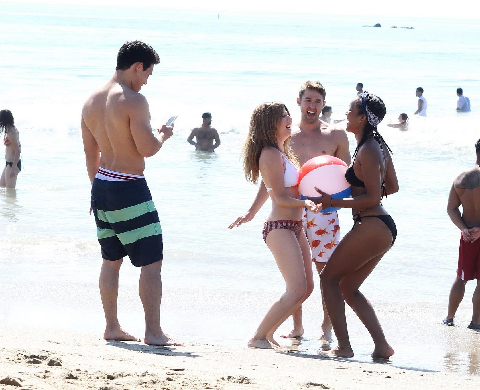 16P Jennette McCurdy busty in a skimpy twopiece at the beach in Santa Monica