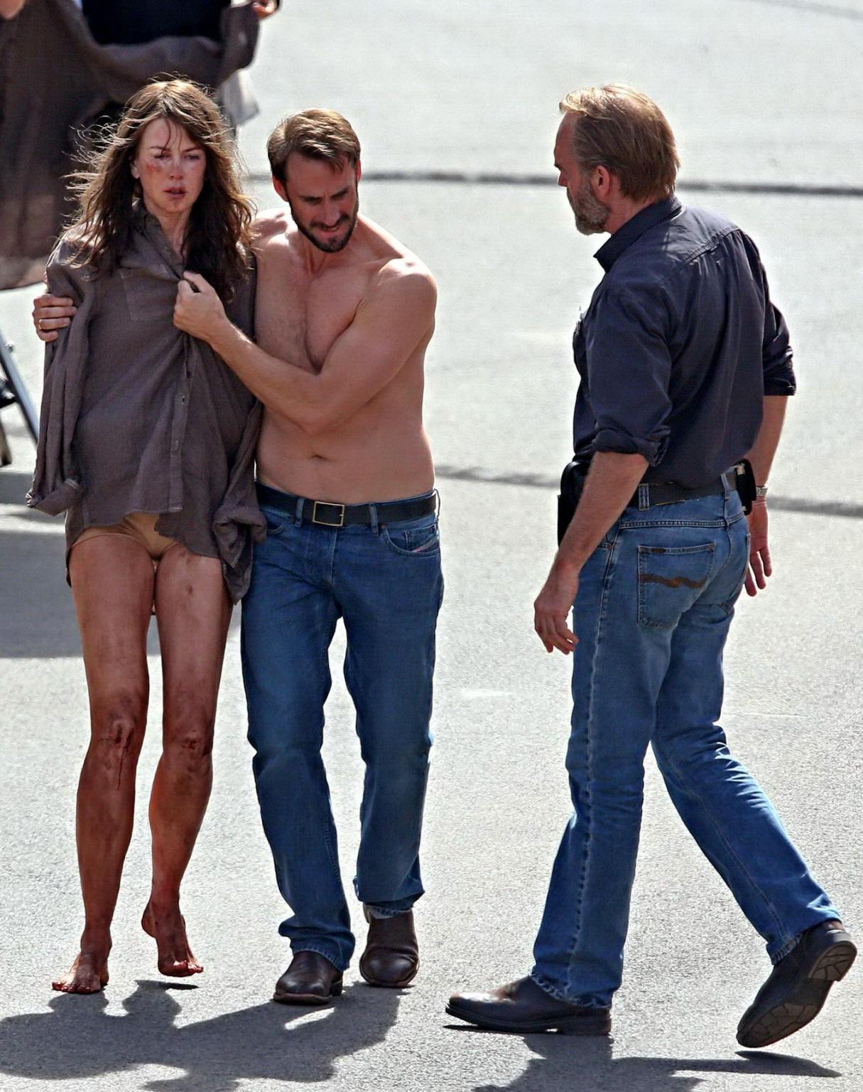 16P Nicole Kidman all dirty wearing panties and shirt on the Strangerland set in Can