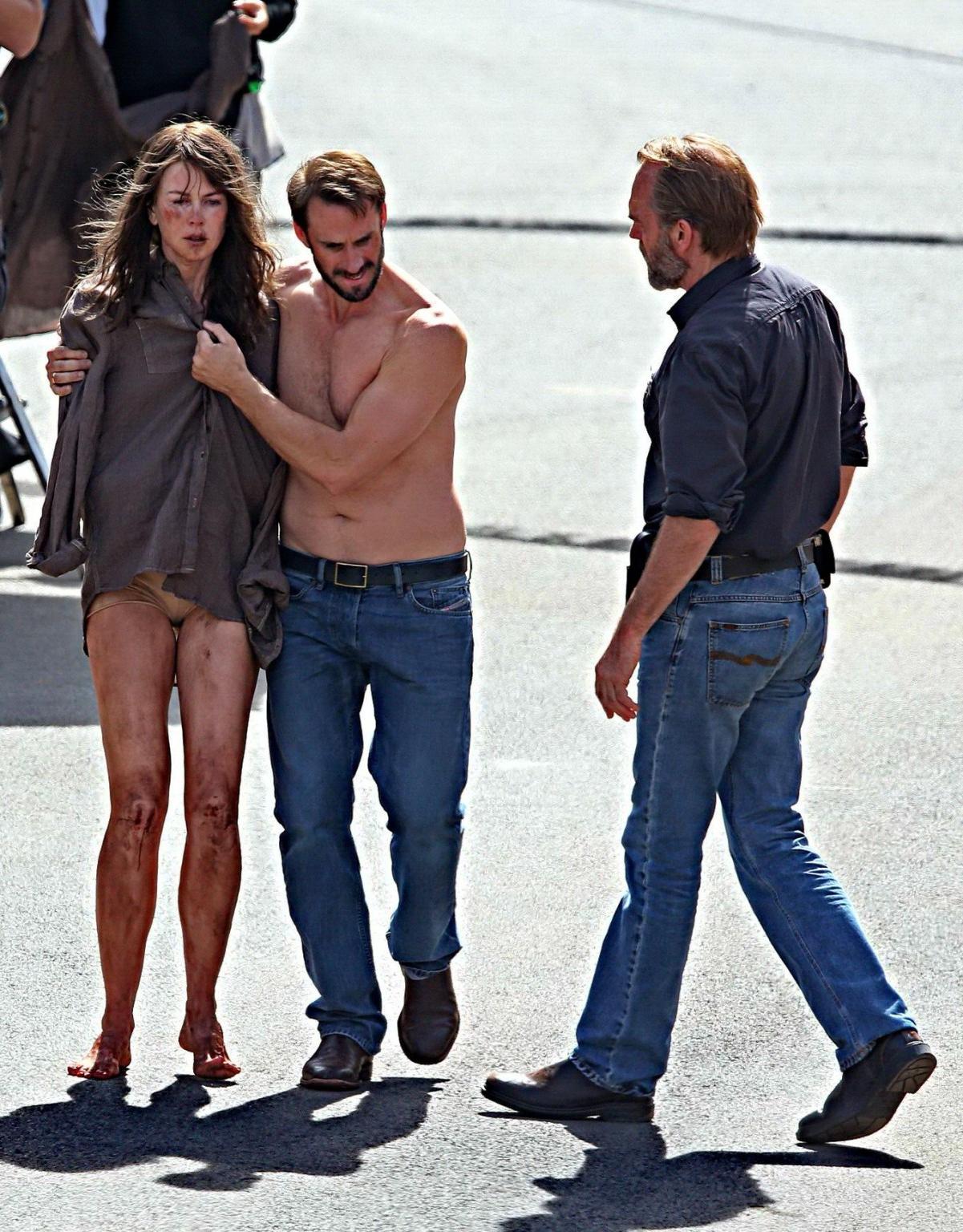 16P Nicole Kidman all dirty wearing panties and shirt on the Strangerland set in Can