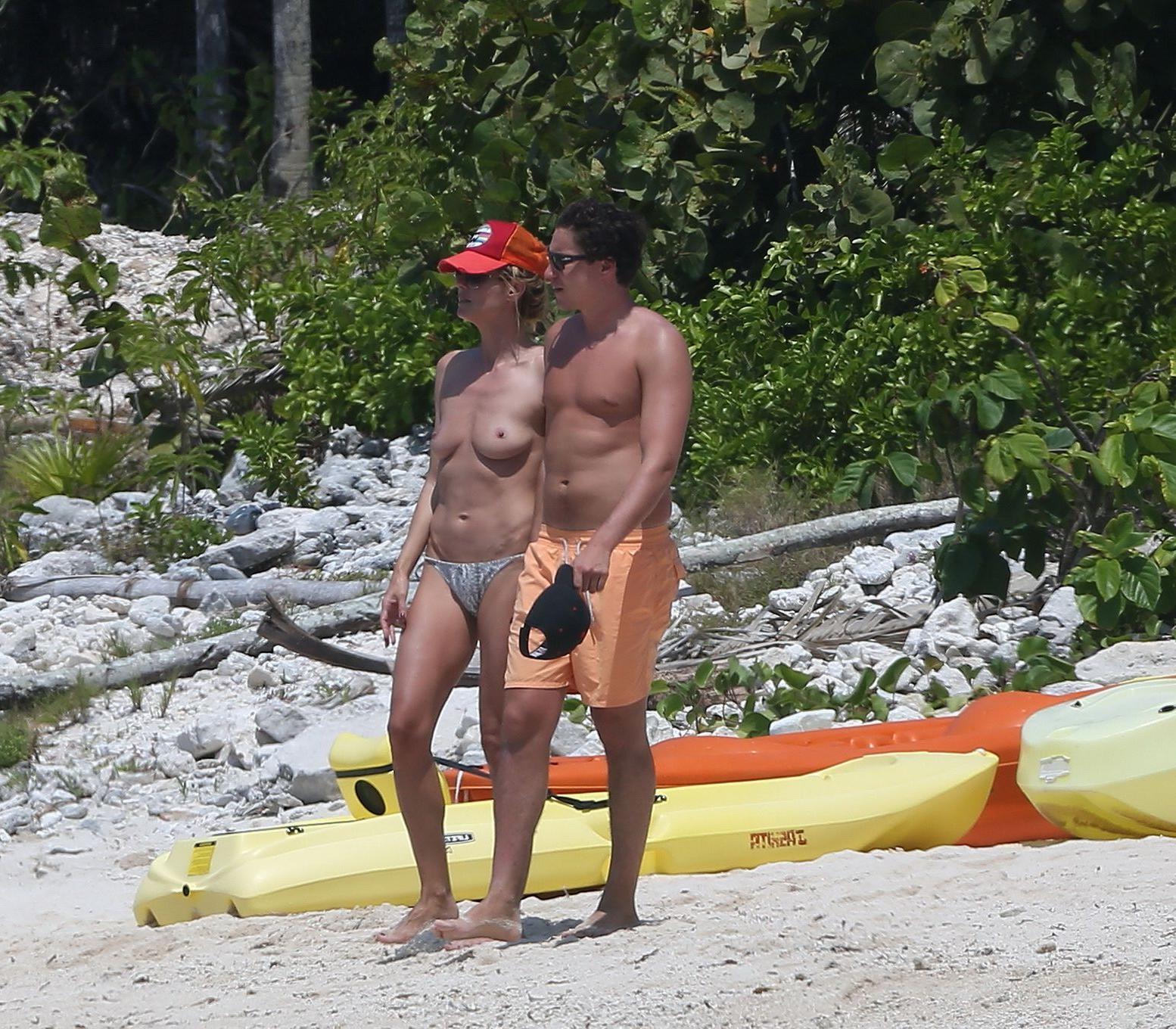 16P Heidi Klum teasing topless with her BF at the beach in Mexico