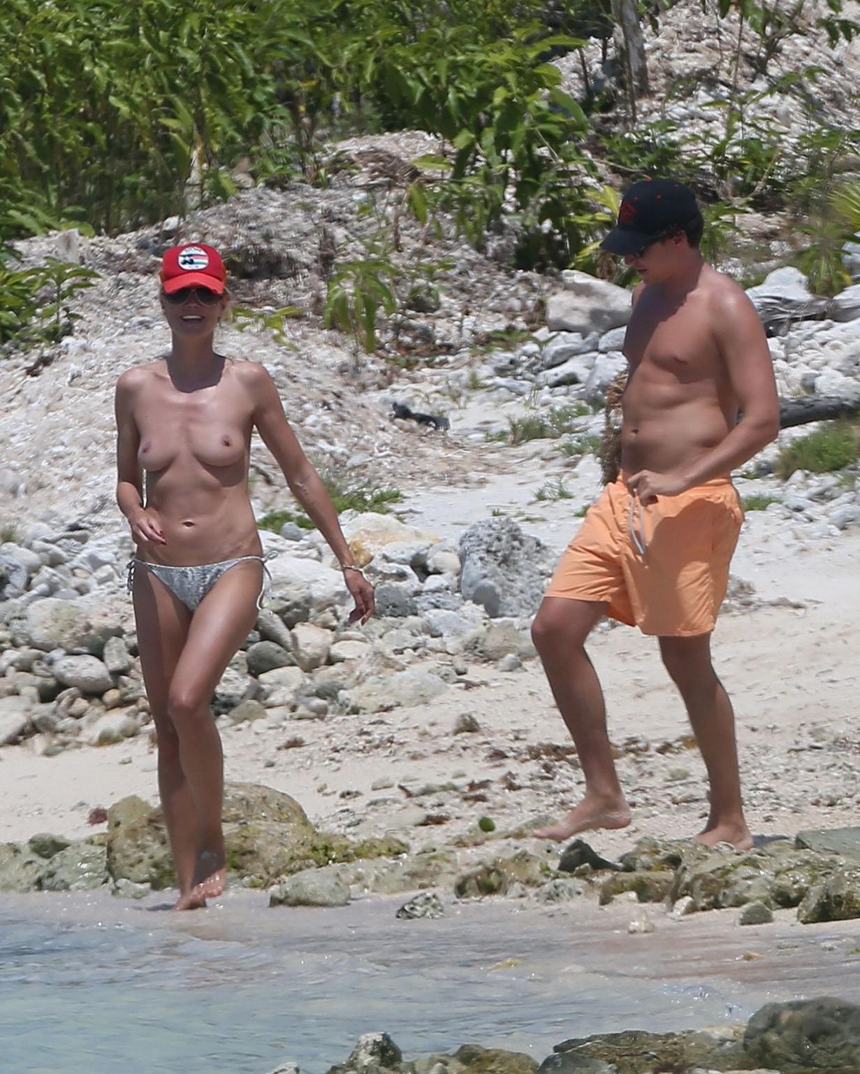 16P Heidi Klum teasing topless with her BF at the beach in Mexico