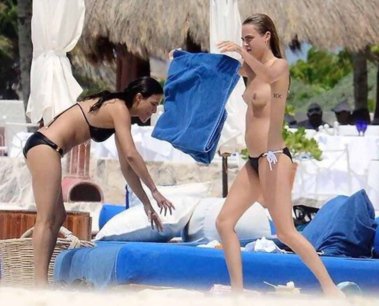16P Michelle Rodriguez and Cara Delevingne cuddling and groping on the beach