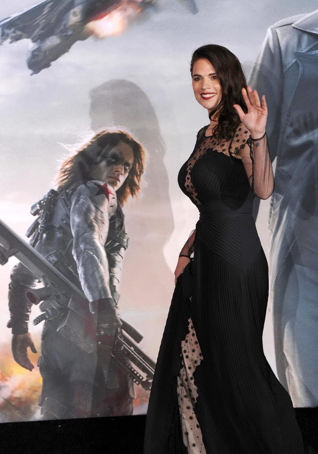 16P Hayley Atwell busty and braless wearing a partially see through dress at the 'Ca