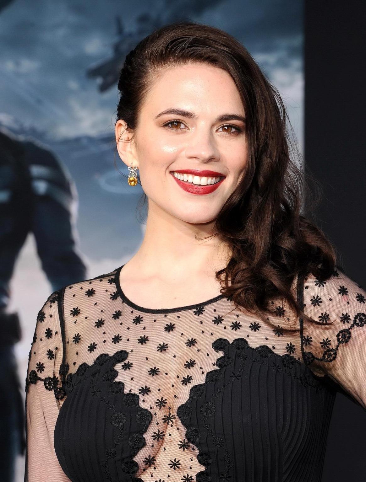 16P Hayley Atwell busty and braless wearing a partially see through dress at the 'Ca