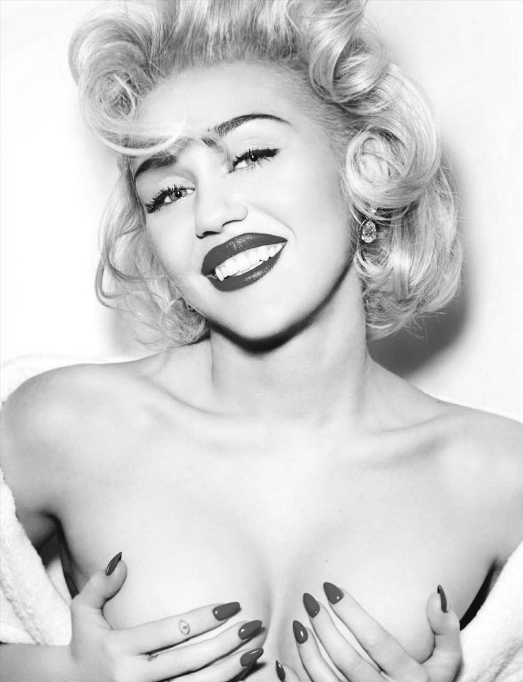 16P Anja Rubik and Miley Cyrus topless at a photoshoot for Vogue Germany Magazine Ma