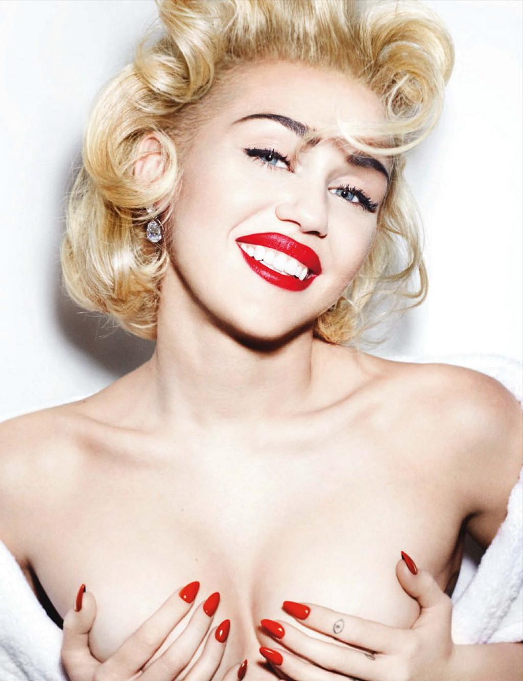 16P Anja Rubik and Miley Cyrus topless at a photoshoot for Vogue Germany Magazine Ma
