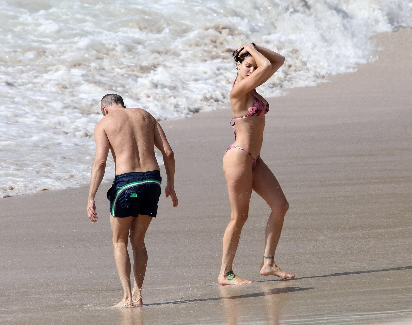 16P Stephanie Seymour wearing skimpy floral bikini at the beach in St.Barts
