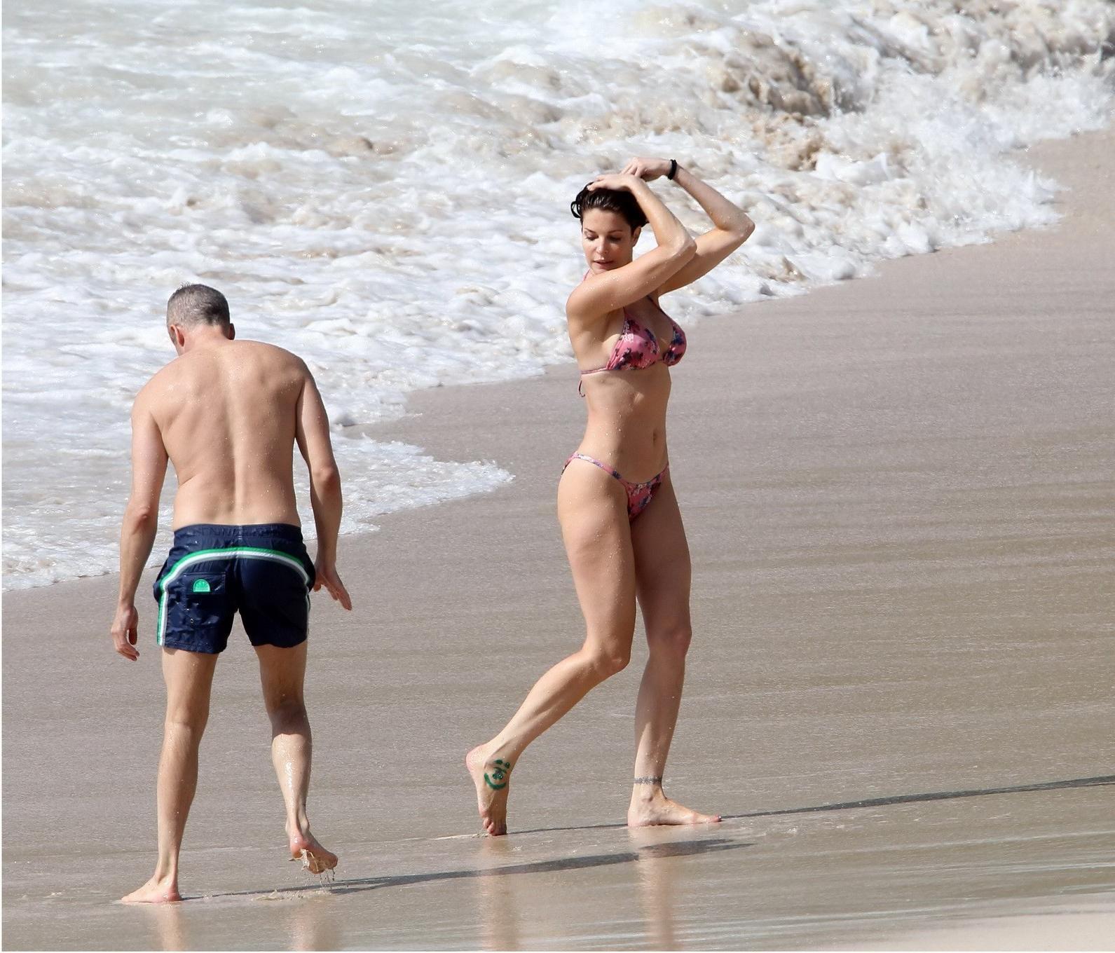 16P Stephanie Seymour wearing skimpy floral bikini at the beach in St.Barts