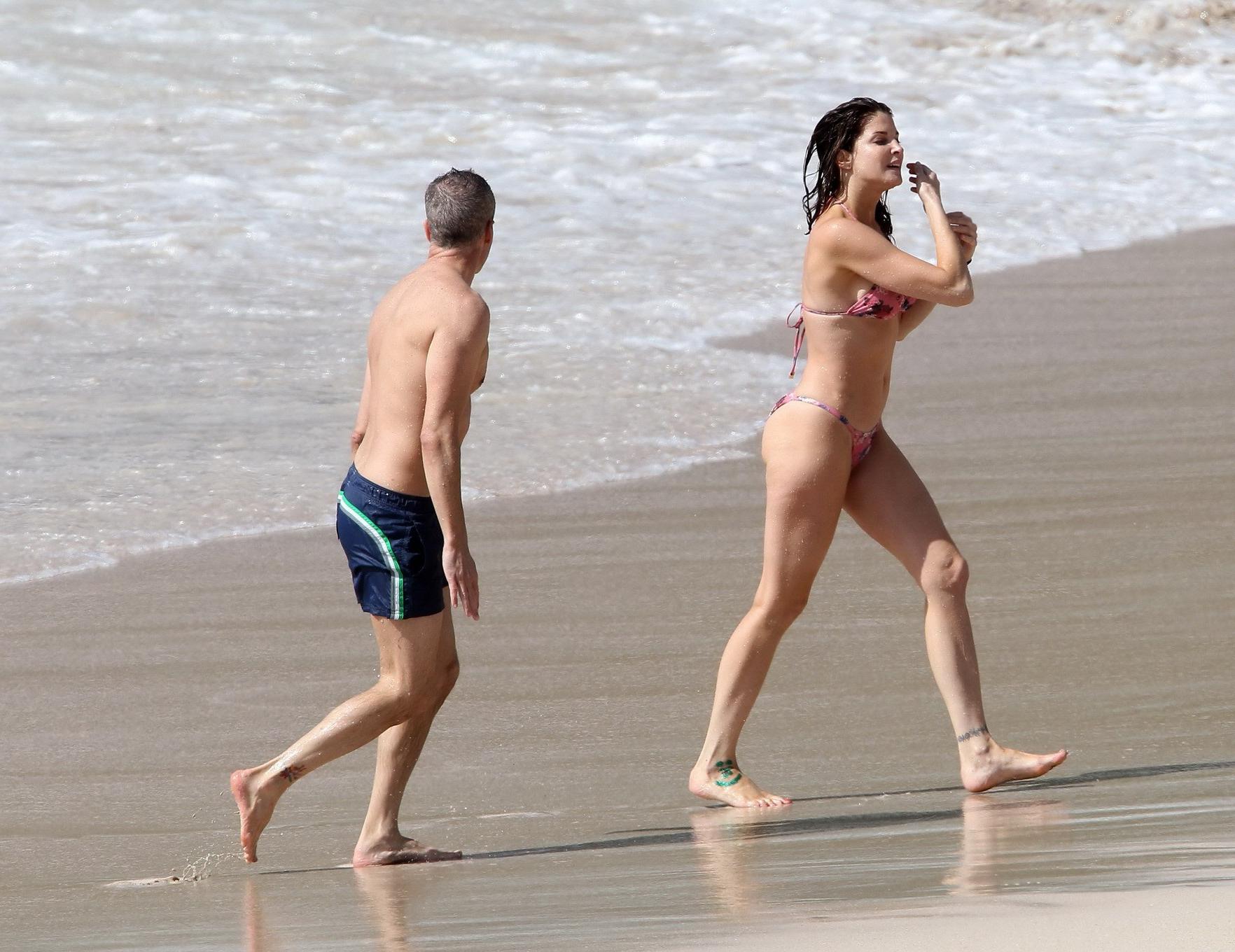 16P Stephanie Seymour wearing skimpy floral bikini at the beach in St.Barts