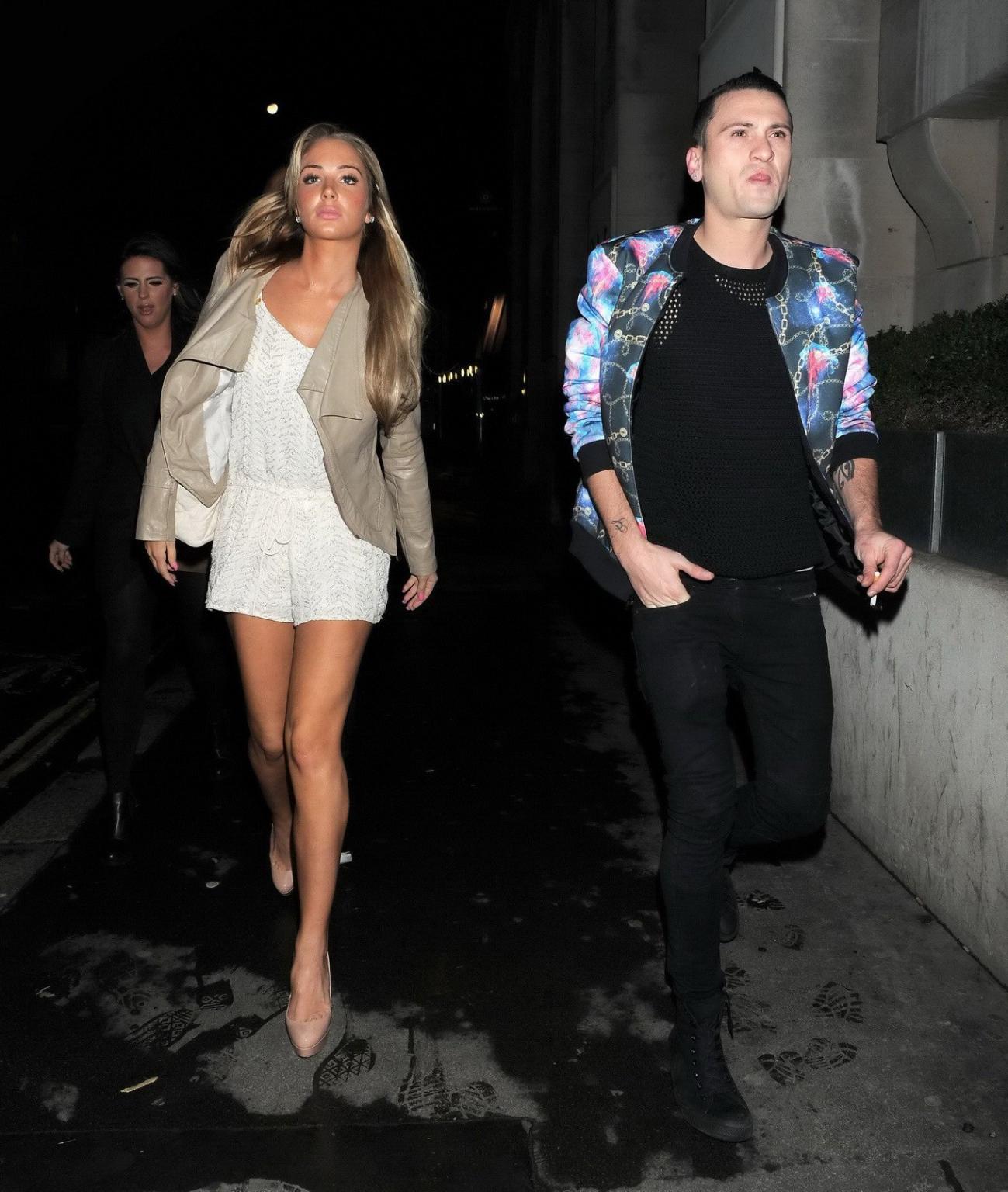 16P Tulisa Contostavlos cleavy and leggy wearing skimpy white outfit night out in Lo