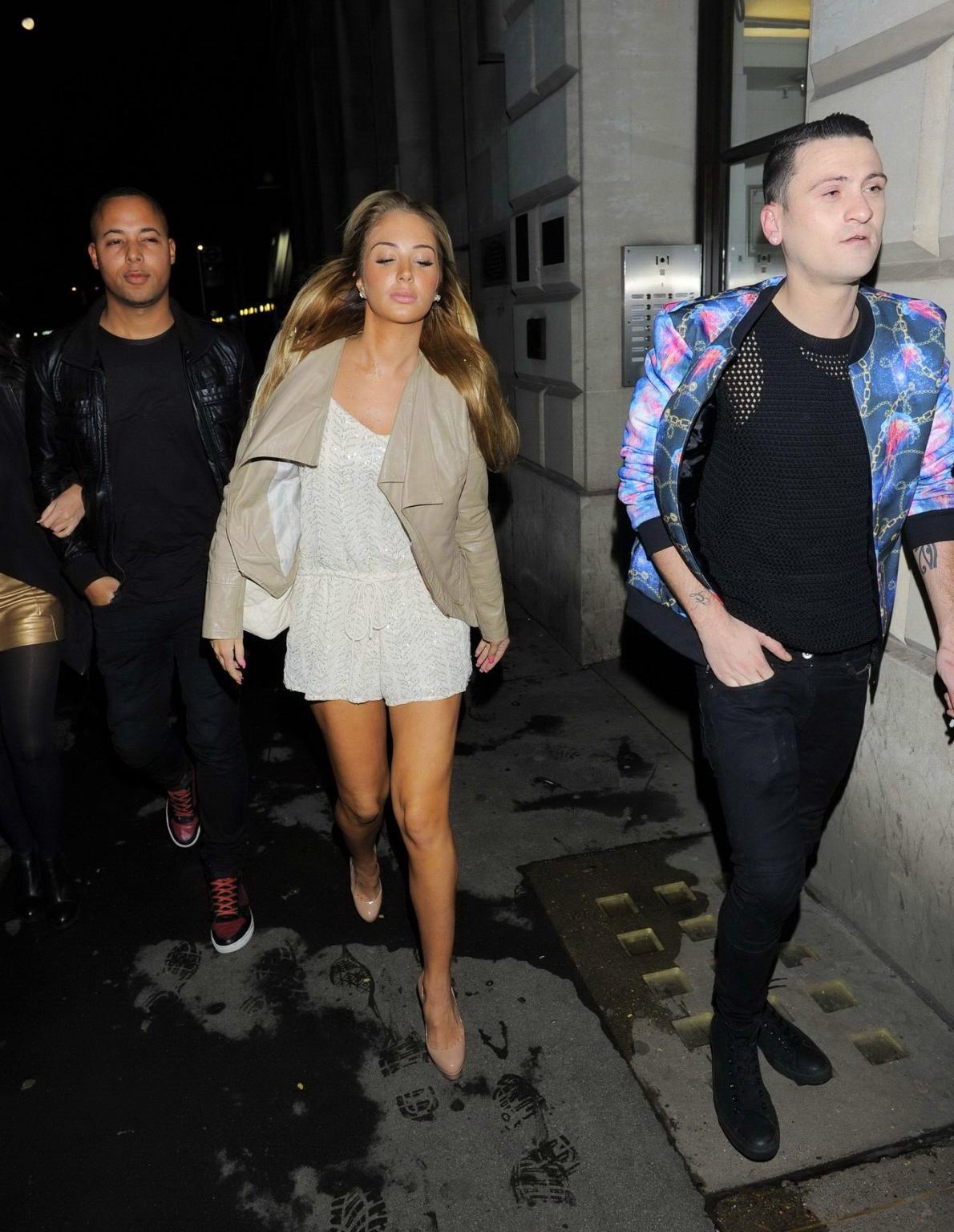 16P Tulisa Contostavlos cleavy and leggy wearing skimpy white outfit night out in Lo