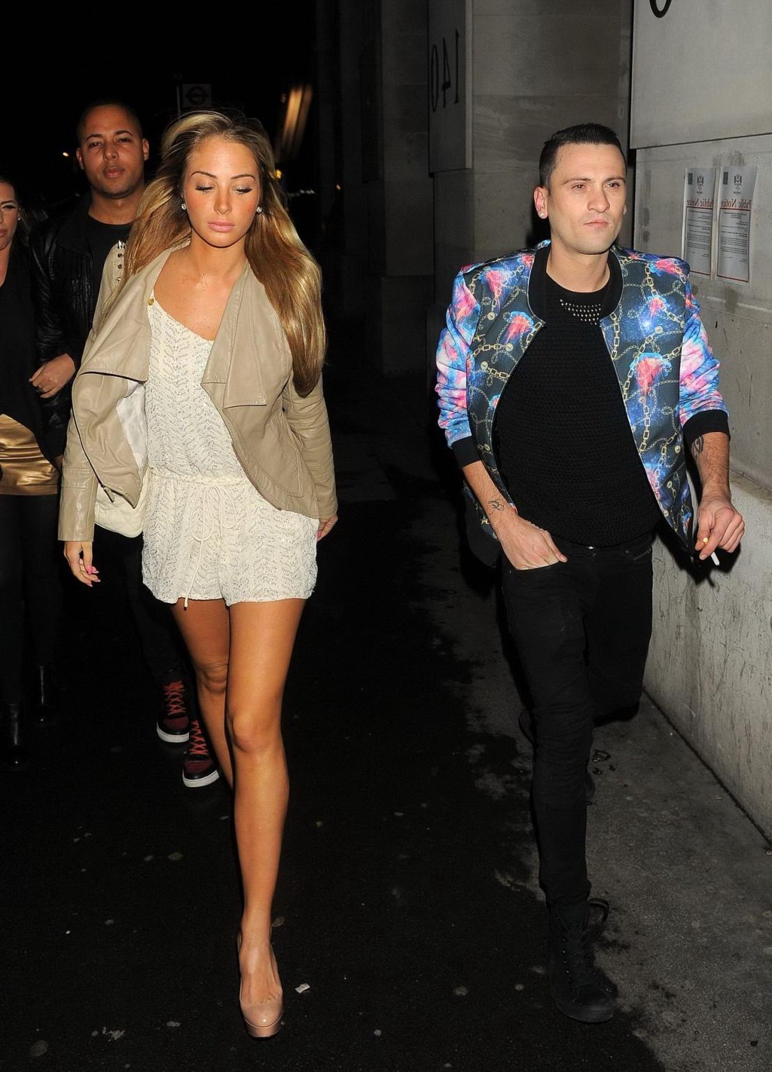 16P Tulisa Contostavlos cleavy and leggy wearing skimpy white outfit night out in Lo