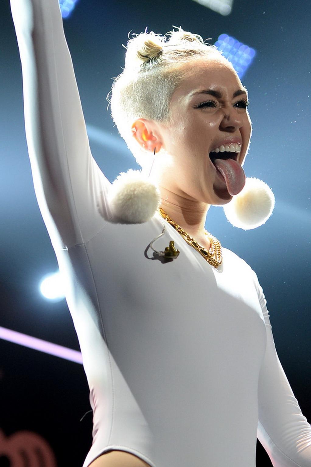 16P Miley Cyrus wearing white transparent bodysuit at Y100 Jingle Ball 2013 in Miami