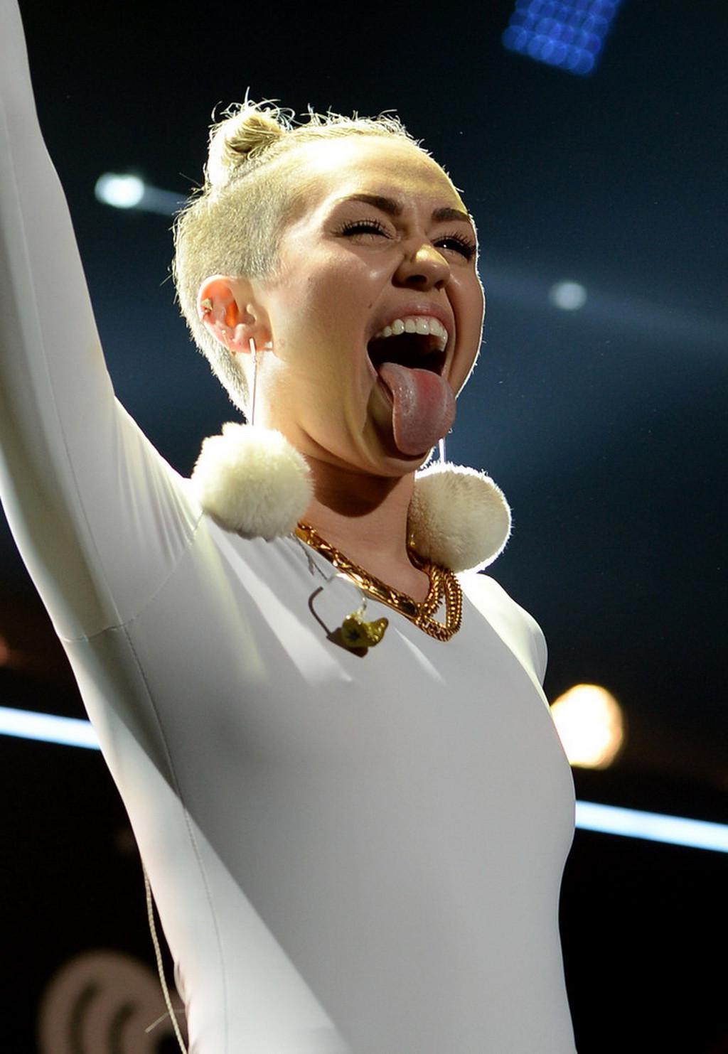 16P Miley Cyrus wearing white transparent bodysuit at Y100 Jingle Ball 2013 in Miami