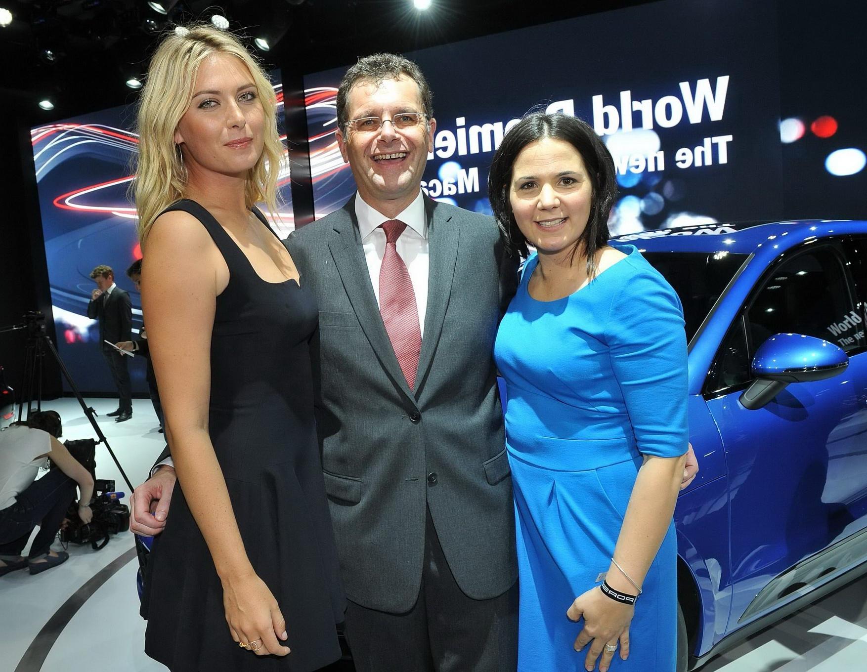 16P Maria Sharapova cleavy and leggy wearing black mini dress at Porsche Macan World