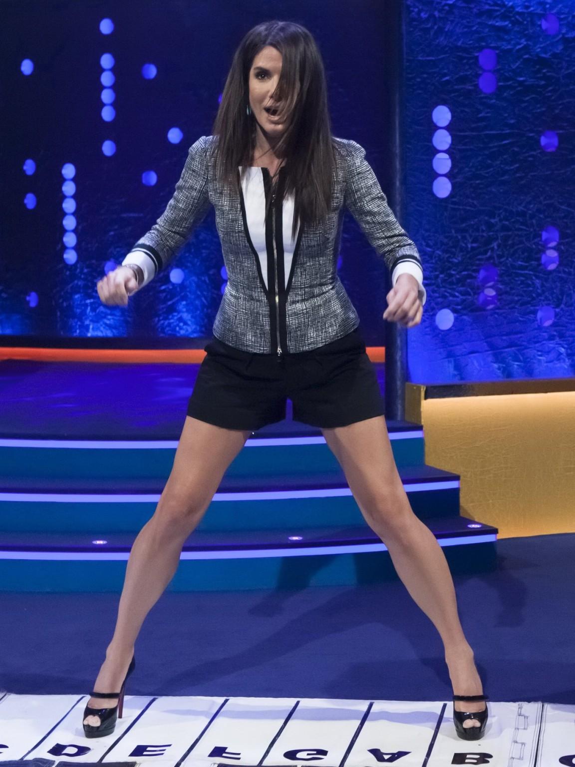 16P Sandra Bullock leggy wearing a black shorts on 'The Jonathan Ross Show' in Londo