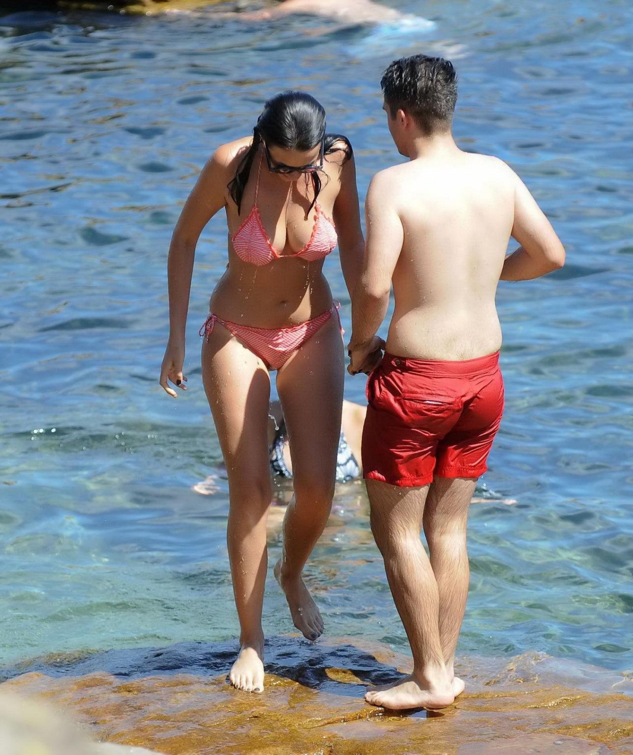 16P Demi Harman showing off her curvy body in a striped red bikini at the beach in S