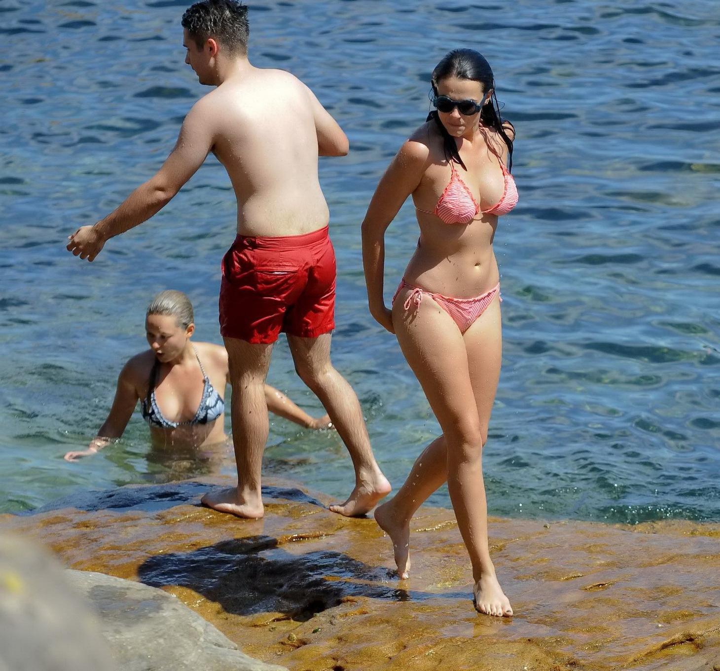 16P Demi Harman showing off her curvy body in a striped red bikini at the beach in S