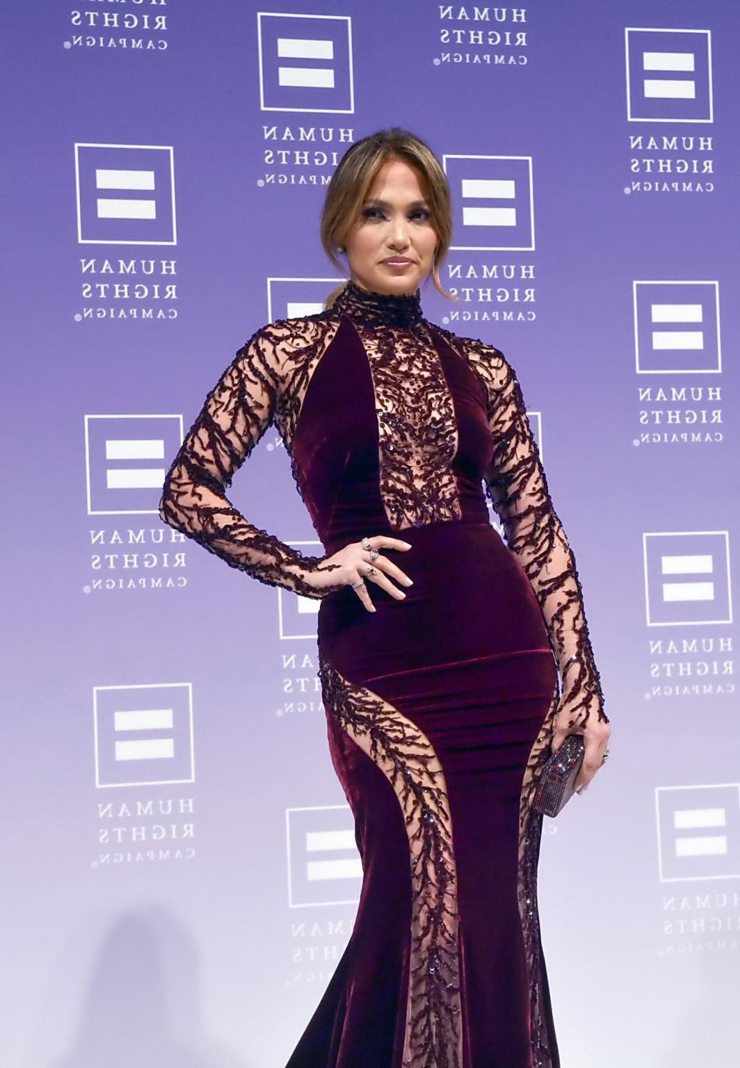 16P Jennifer Lopez braless wearing gorgeous black see-through dress at 2013 HRC Nati