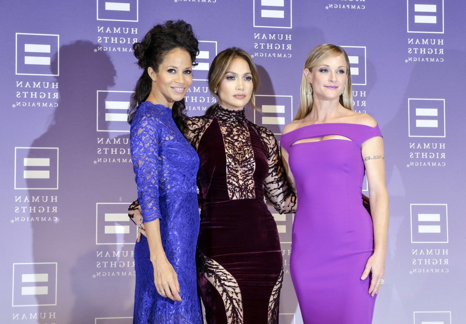 16P Jennifer Lopez braless wearing gorgeous black see-through dress at 2013 HRC Nati