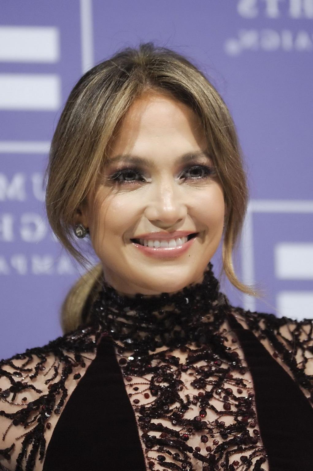 16P Jennifer Lopez braless wearing gorgeous black see-through dress at 2013 HRC Nati