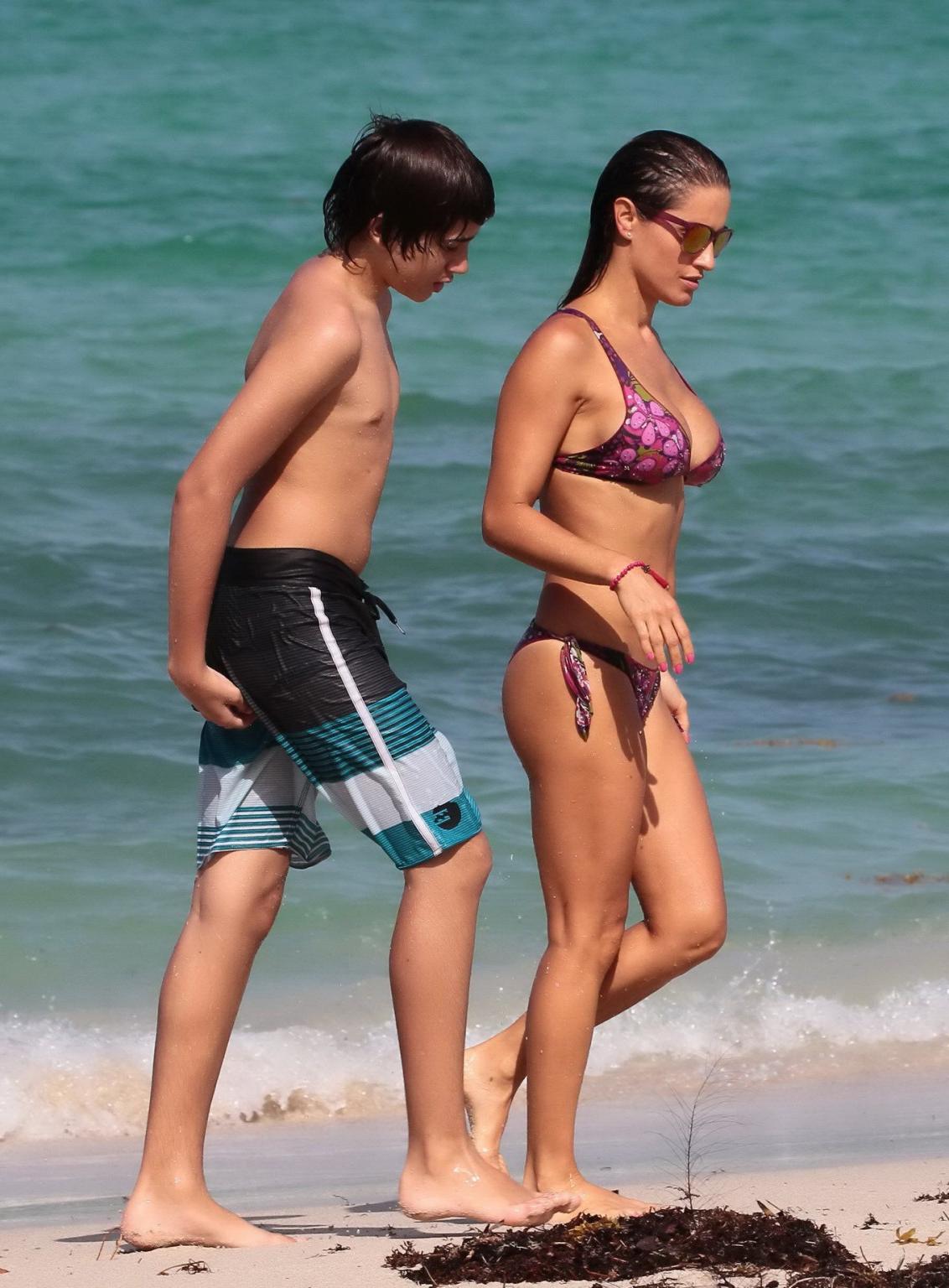 16P Lola Ponce wearing skimpy flower print bikini at the beach in Miami