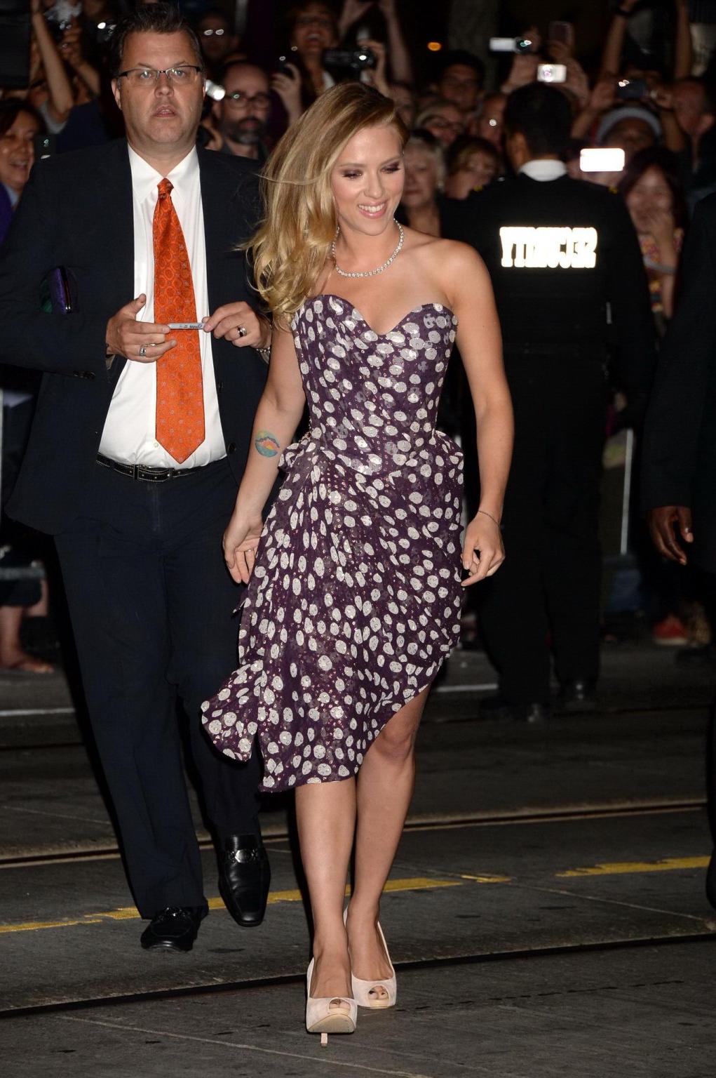 16P Busty Scarlett Johansson wearing a strapless dress at the 'Under the Skin' premi