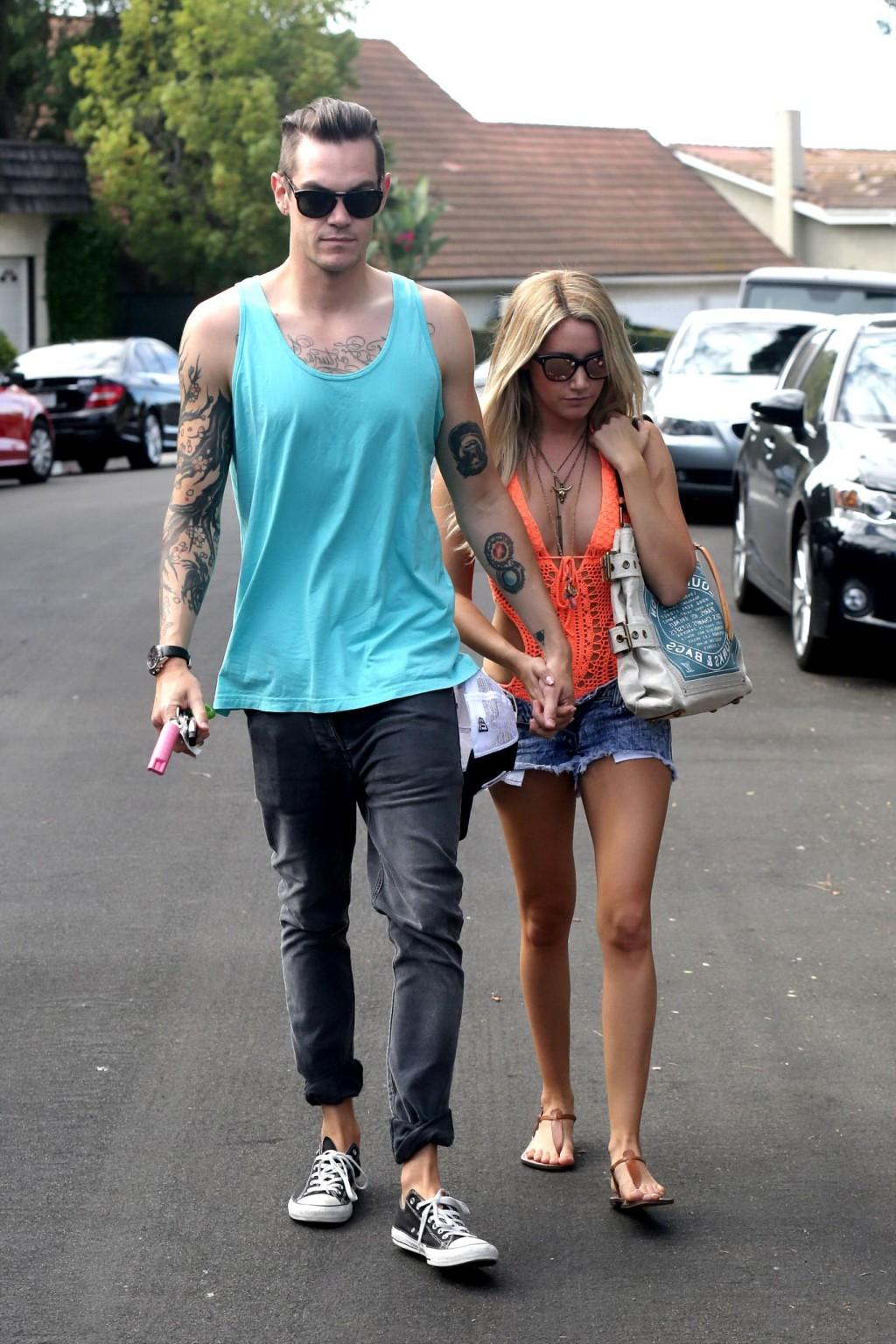 16P Ashley Tisdale wearing skimpy orange monokini and hotpants out in Los Angeles