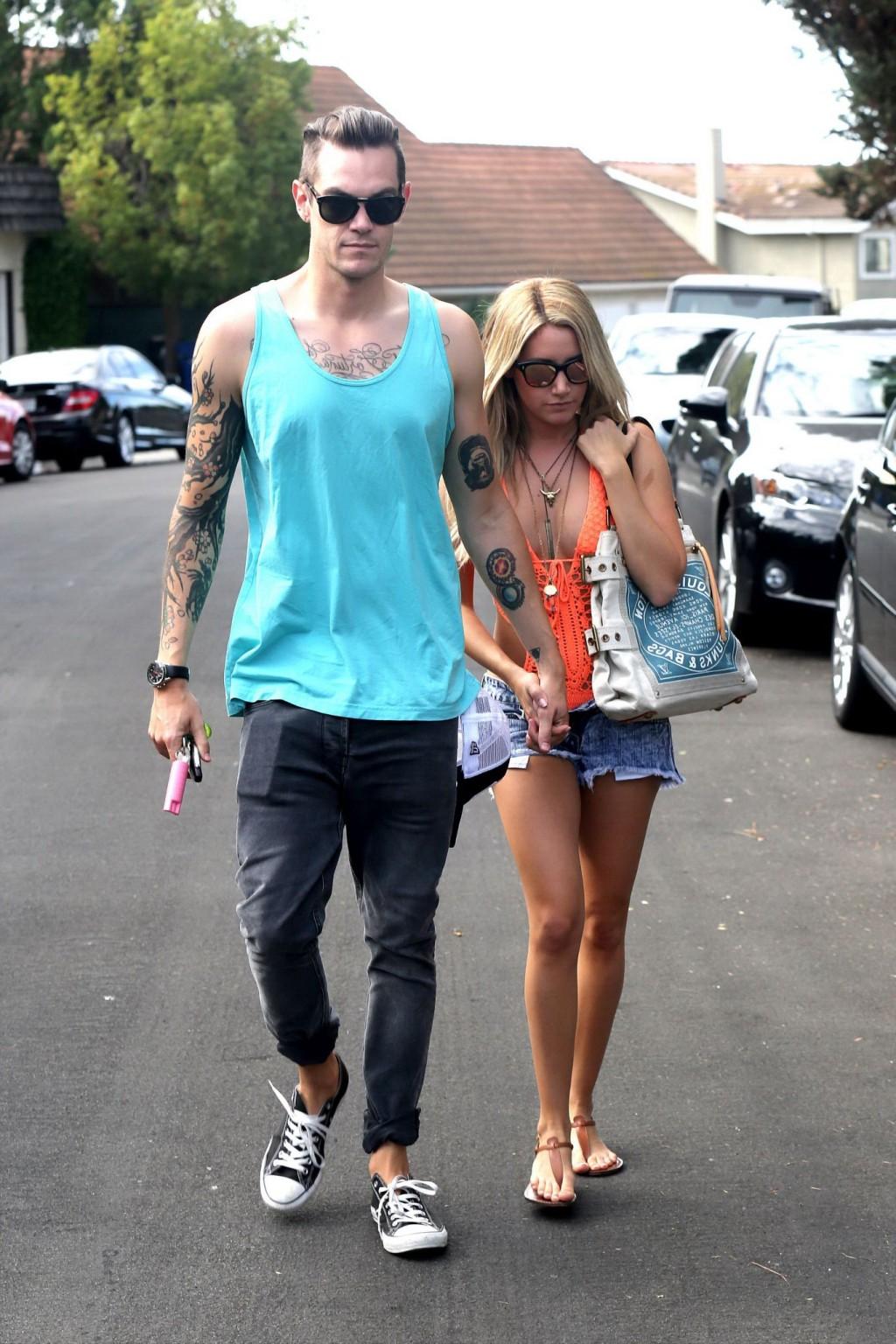 16P Ashley Tisdale wearing skimpy orange monokini and hotpants out in Los Angeles