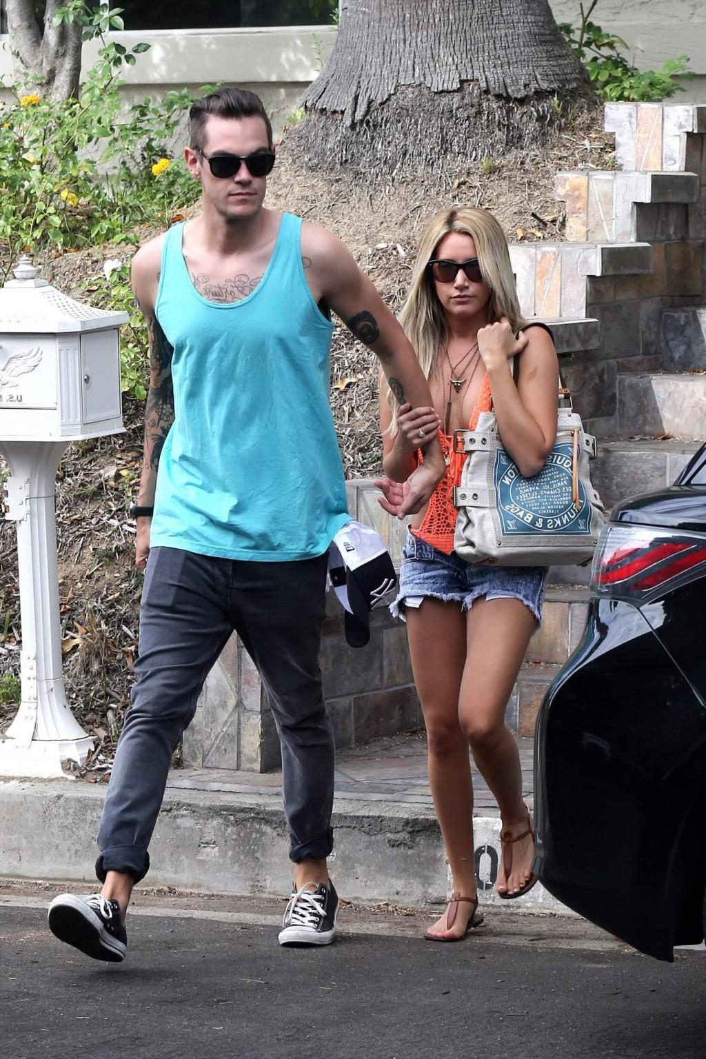 16P Ashley Tisdale wearing skimpy orange monokini and hotpants out in Los Angeles