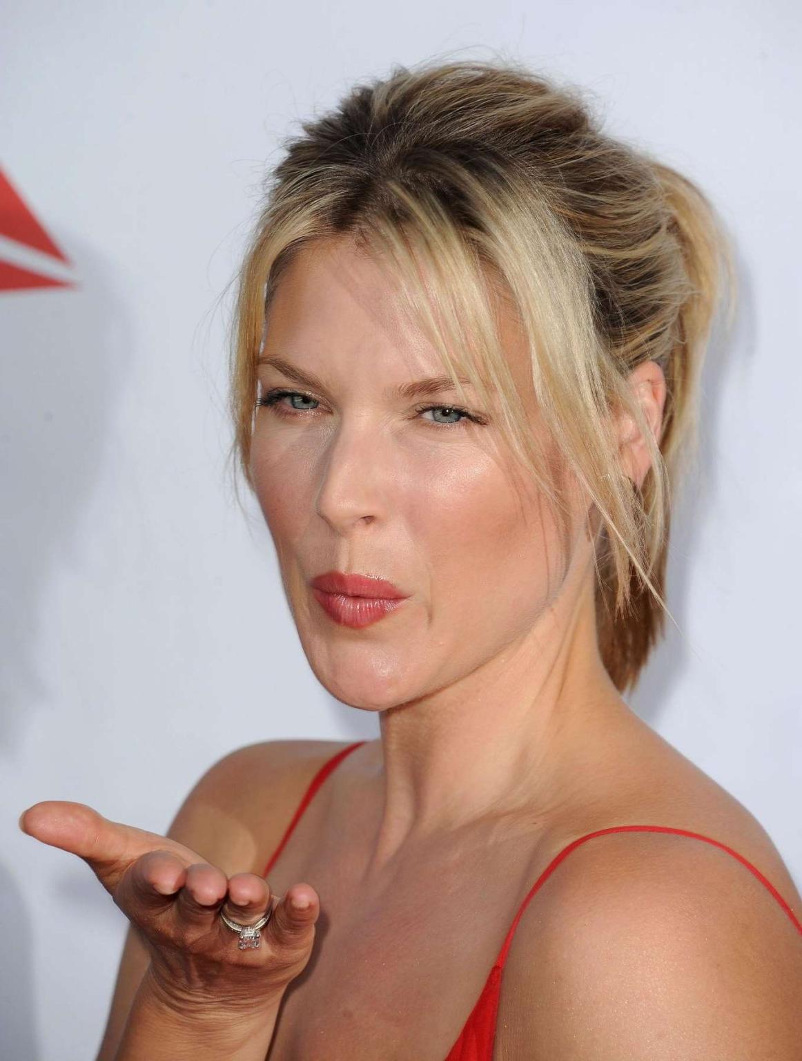 16P Ali Larter braless wearing red low cut swaying dress at 2013 Los Angeles Food an
