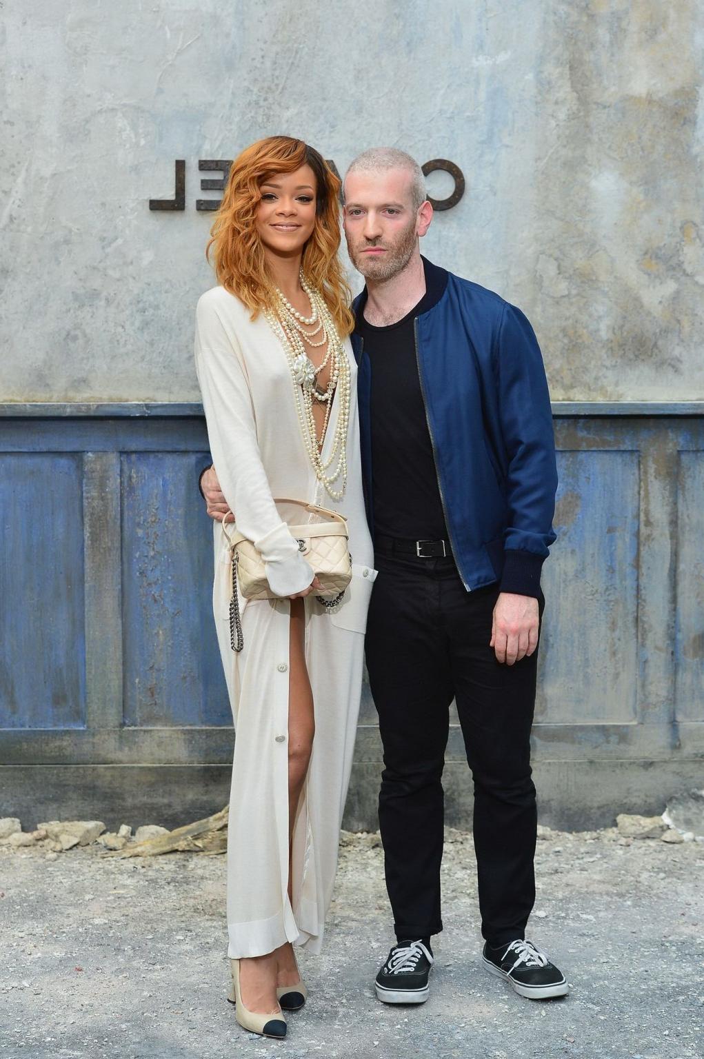 16P Rihanna posing naked under a wide open see-through cardigan for Chanel at Paris 
