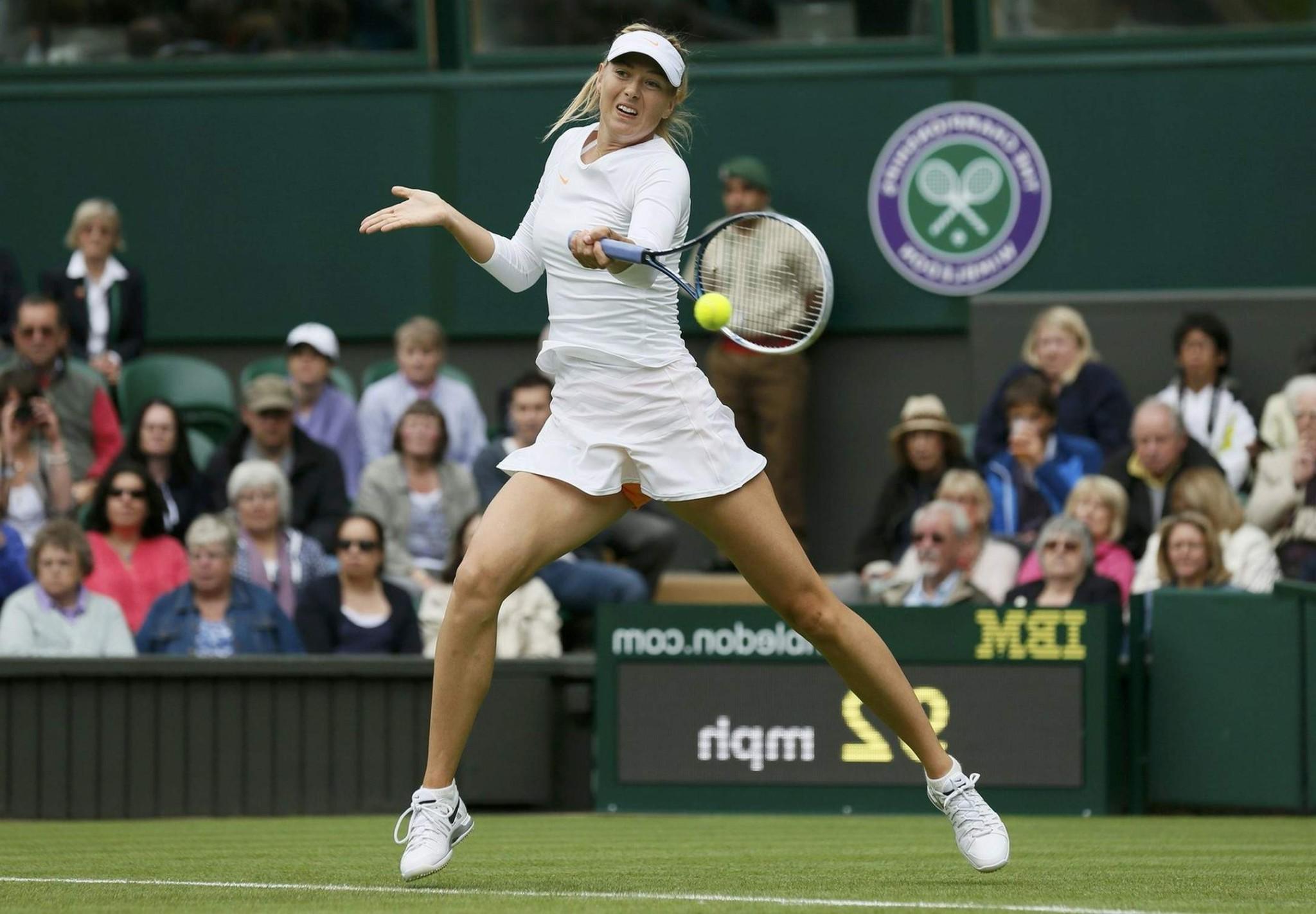 16P Maria Sharapova flashing her orange panties at the Wimbledon 2013 Day 1 in Londo