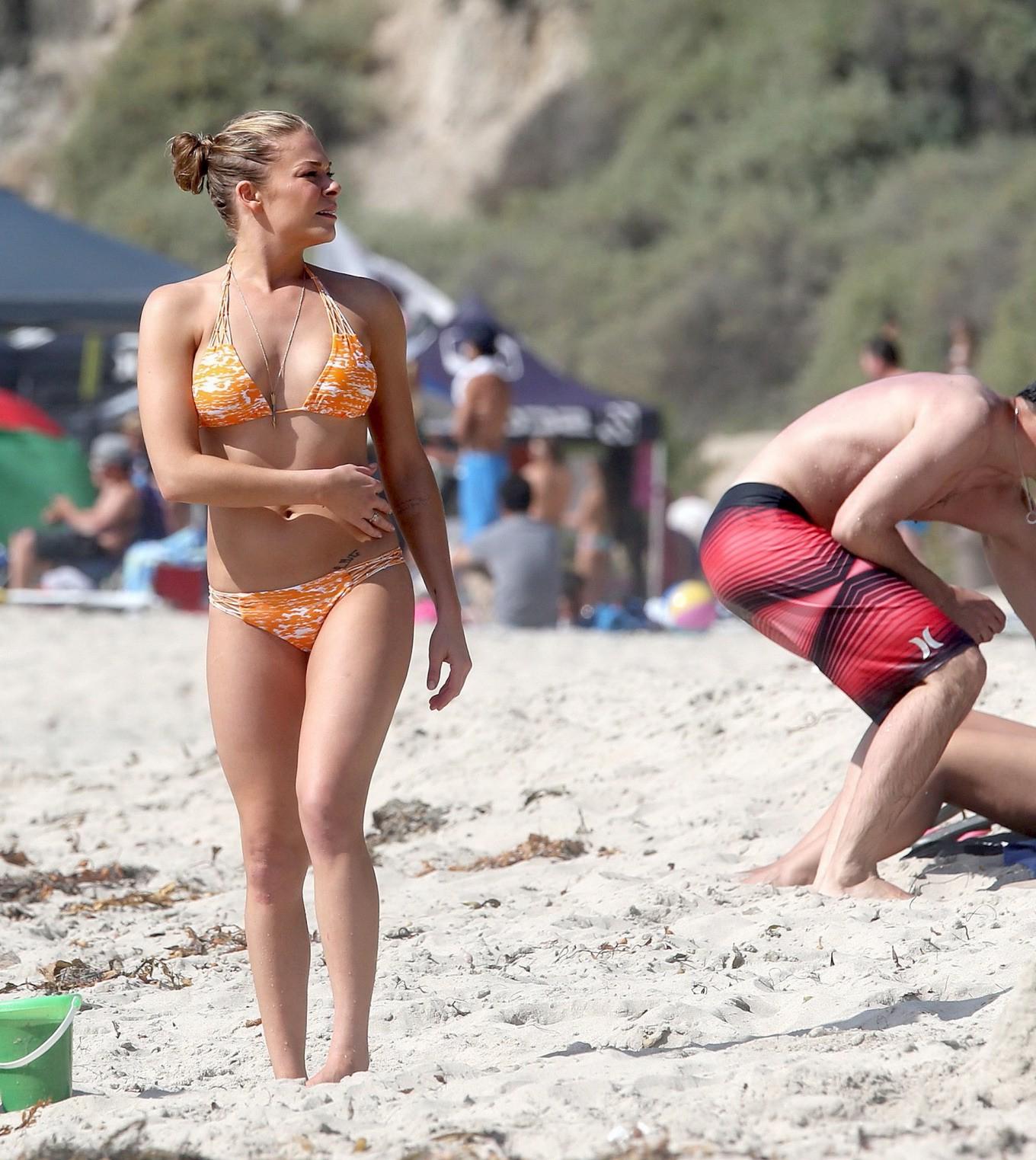 16P LeAnn Rimes wearing tiny orange bikini at the beach in Los Angeles