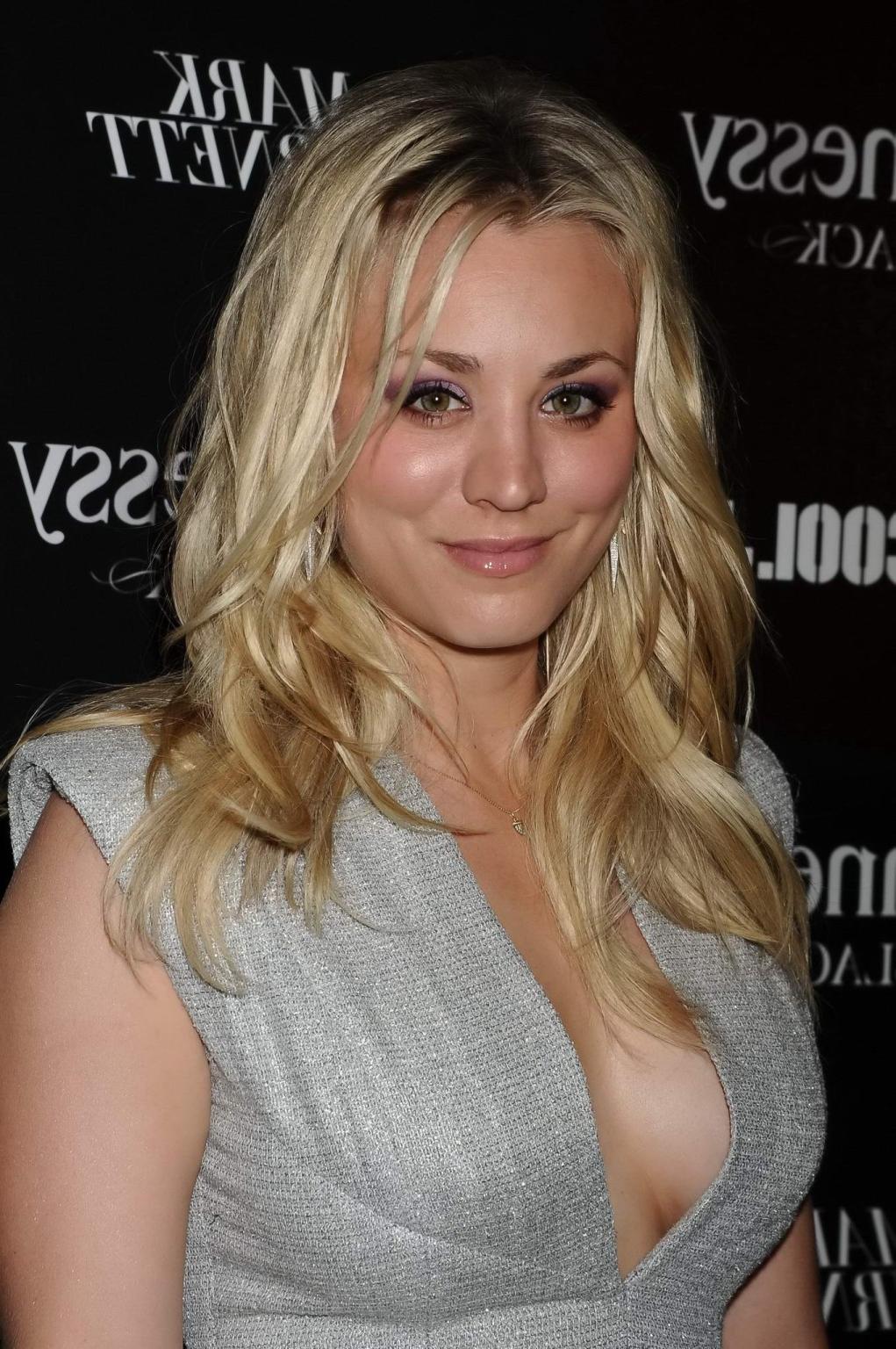 10P Kaley Cuoco showing huge cleavage at The Hennessy Pre-Grammy Party in Beverly Hi