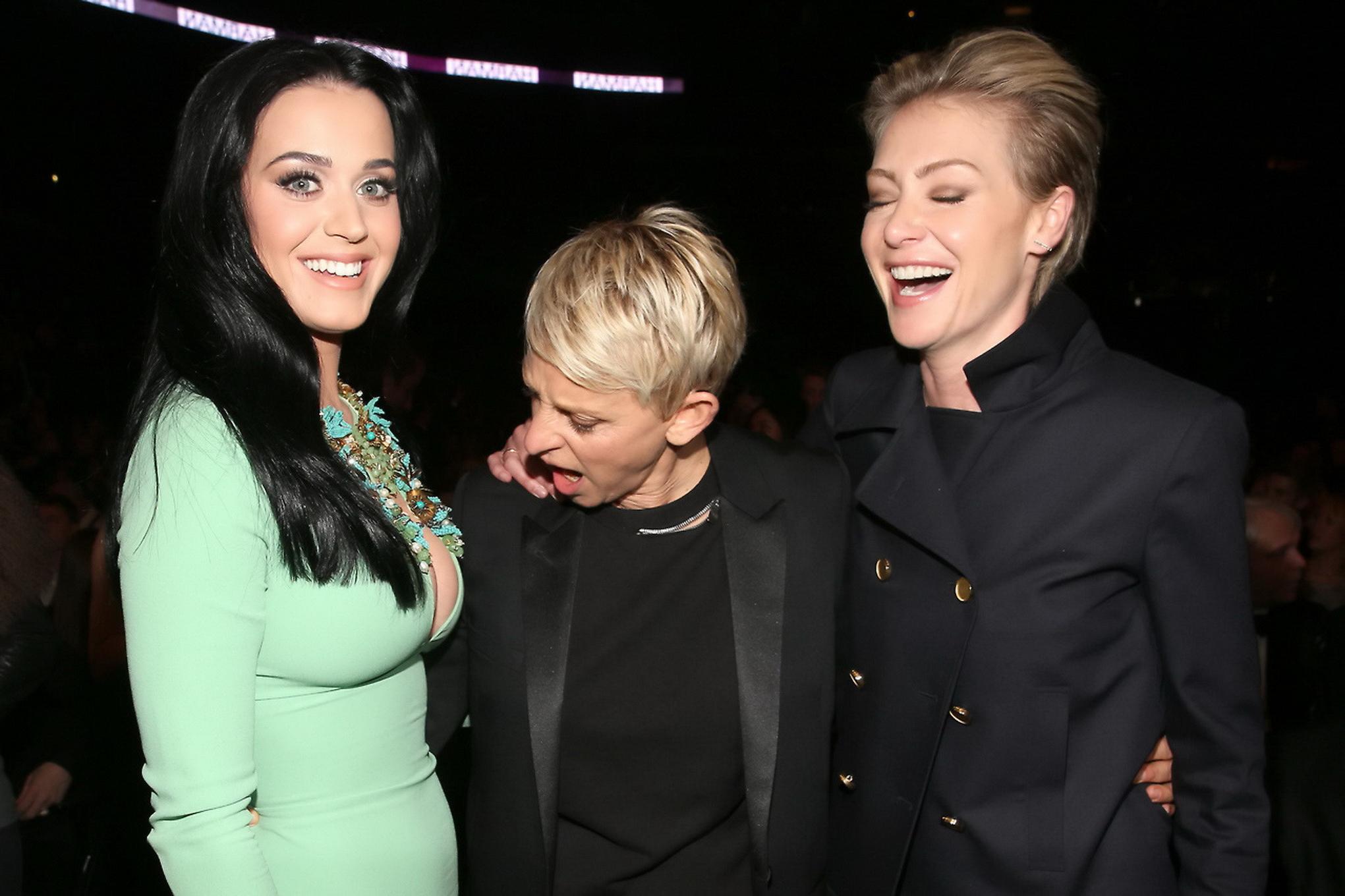 10P Katy Perry showing epic cleavage in a tight green dress at 55th Annual Grammy Aw