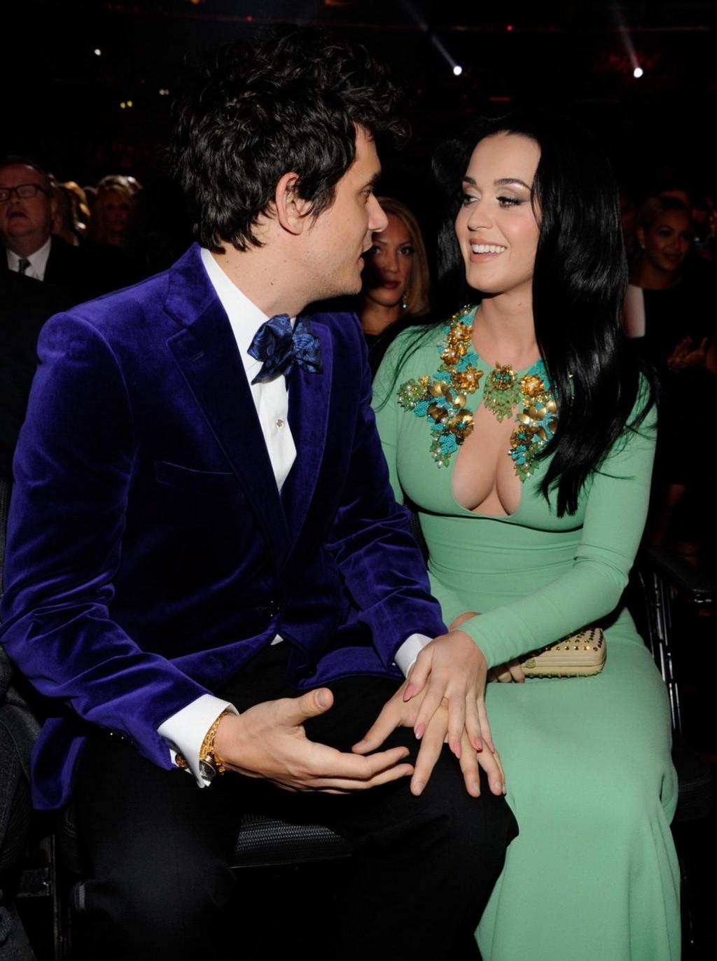 10P Katy Perry showing epic cleavage in a tight green dress at 55th Annual Grammy Aw