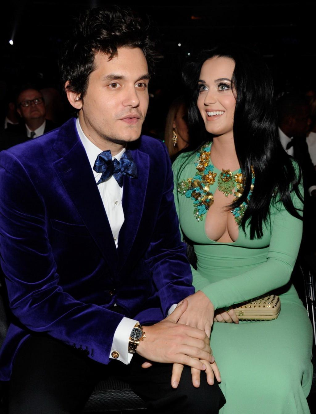 10P Katy Perry showing epic cleavage in a tight green dress at 55th Annual Grammy Aw
