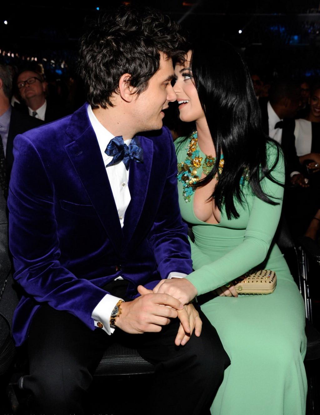 10P Katy Perry showing epic cleavage in a tight green dress at 55th Annual Grammy Aw