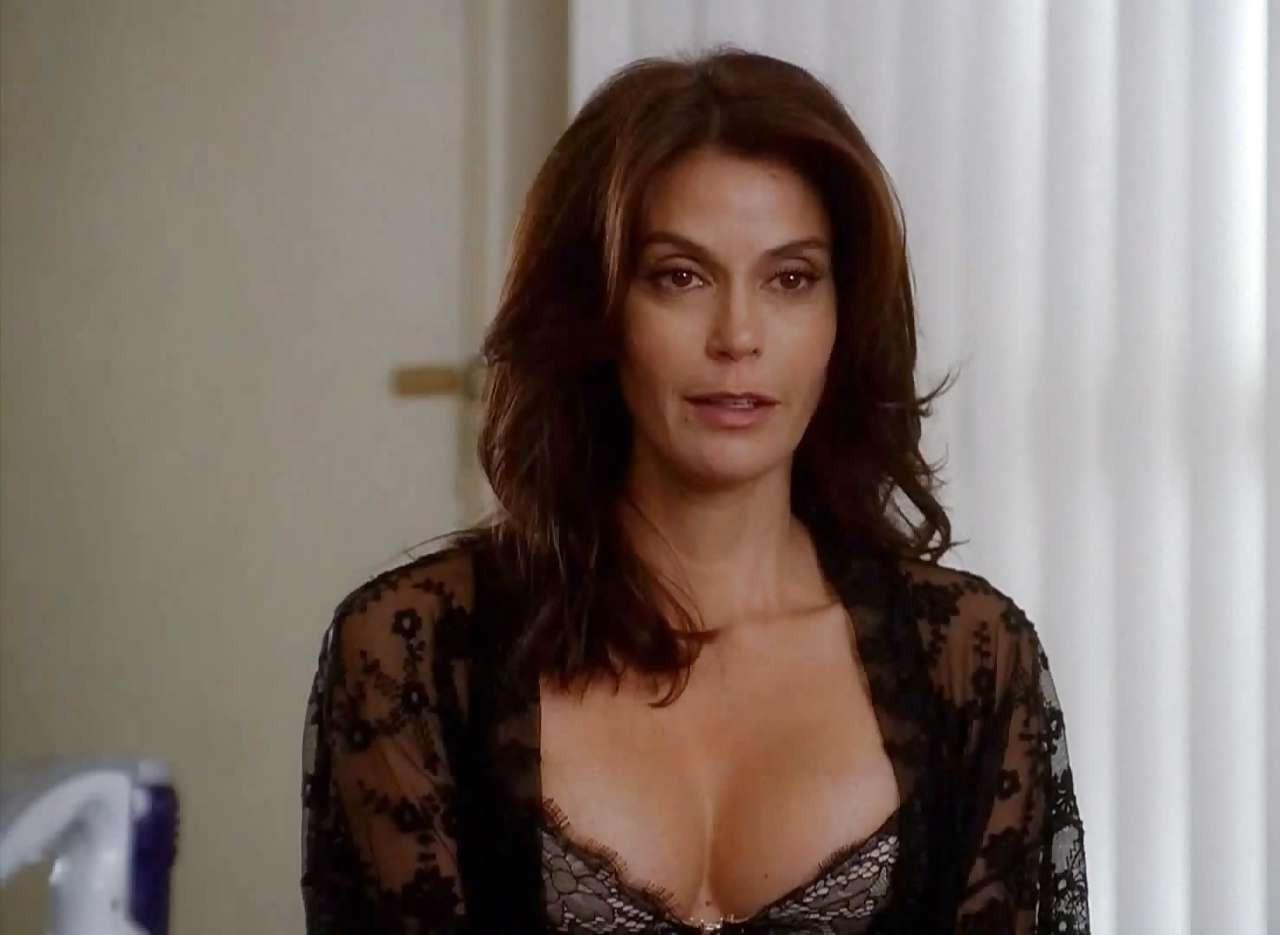 10P Teri Hatcher in red lingerie and black stockings and showing her tits